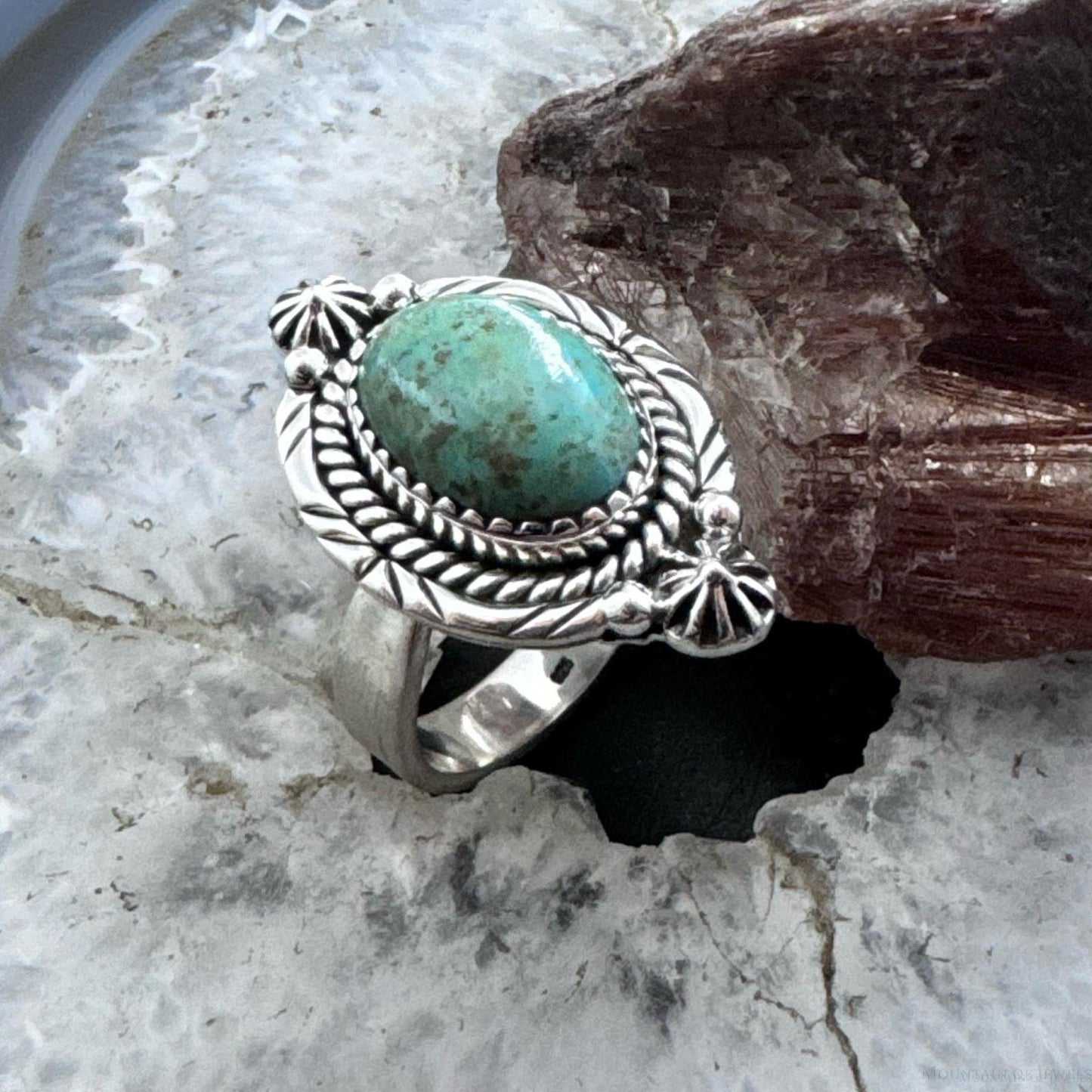 Sterling Silver Southwestern Style Oval Turquoise Decorated Adjustable Ring For Women