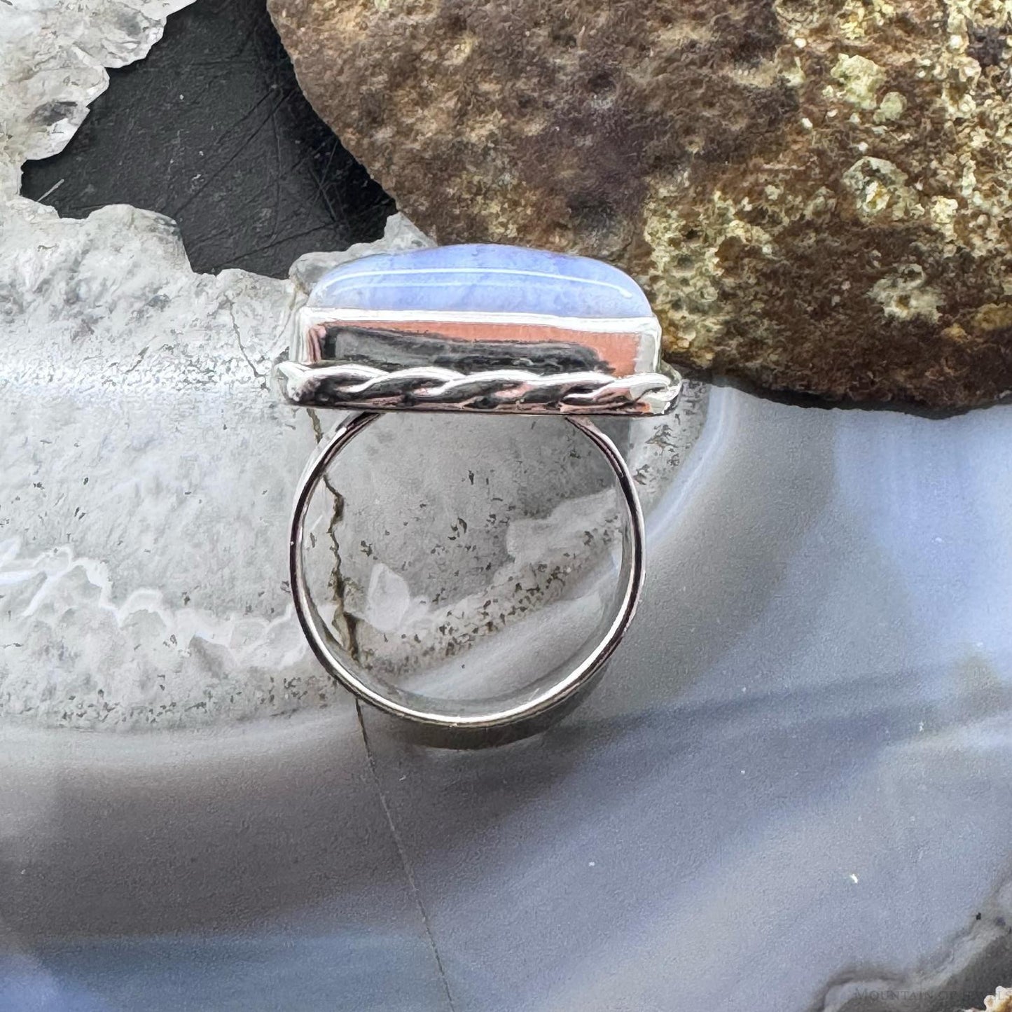 Sterling Silver Southwestern Style Blue Lace Agate Bar Ring Size 8 For Women