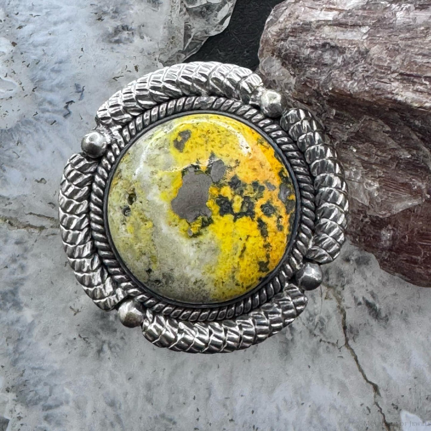 Sterling Silver Southwestern Style Bumblebee Jasper Decorated Ring Size 9 For Women