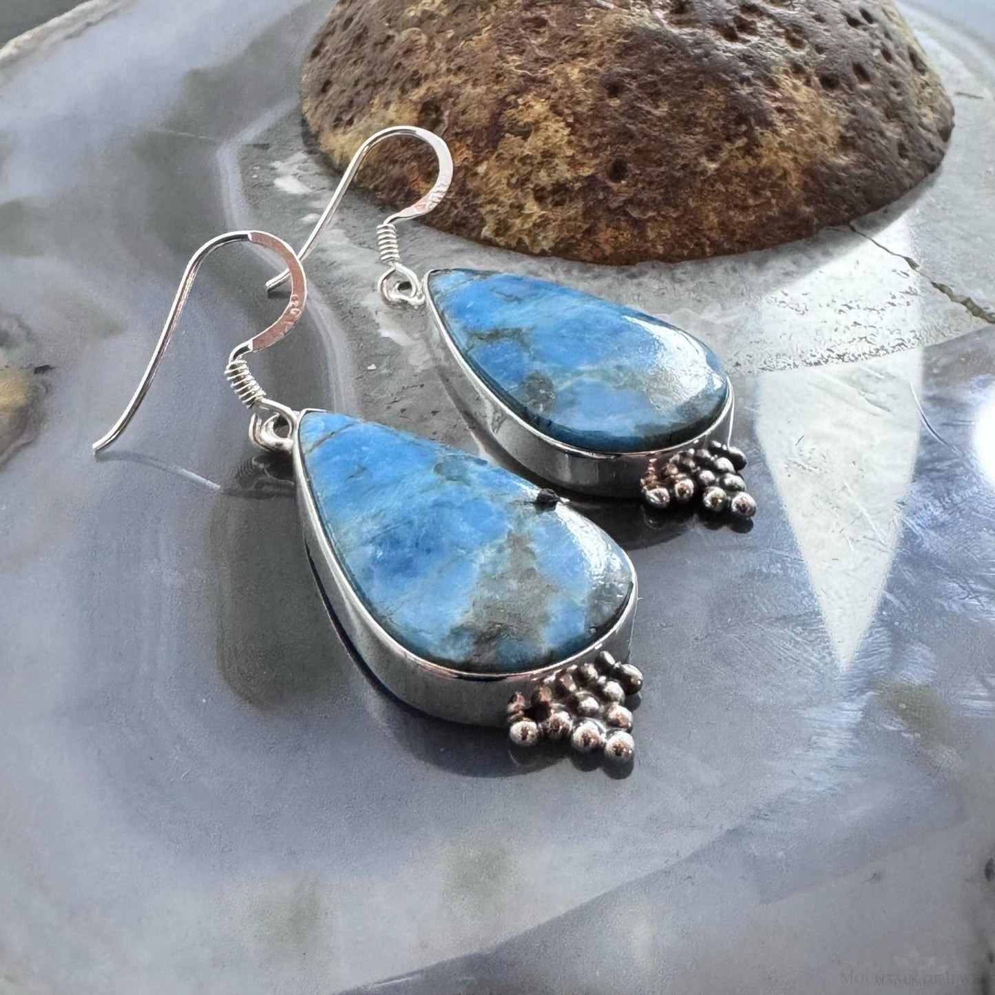Sterling Silver Southwestern Style Teardrop Apatite Dangle Earrings For Women