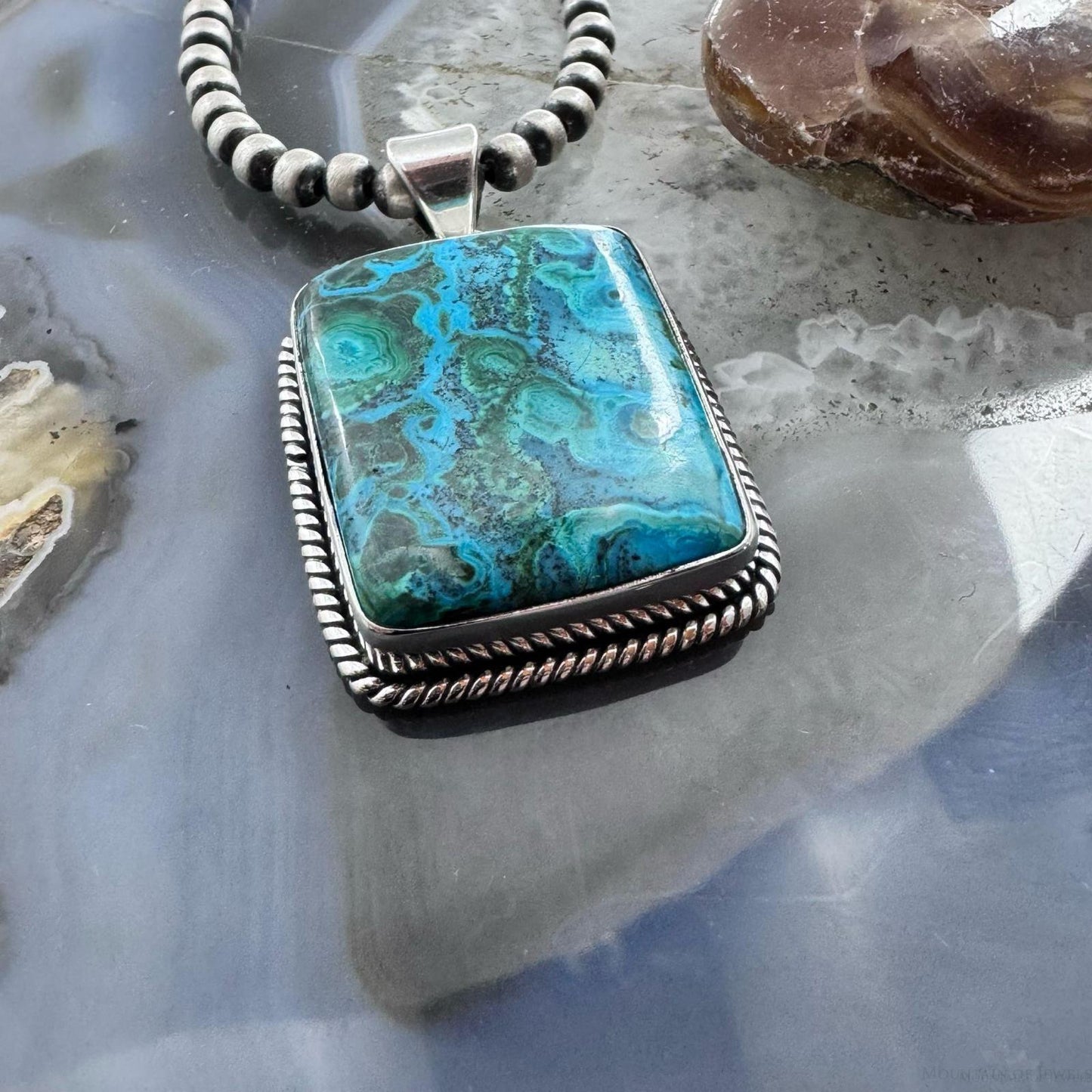 Sterling Silver Southwestern Style Rectangle Azurite Malachite Unisex Pendant