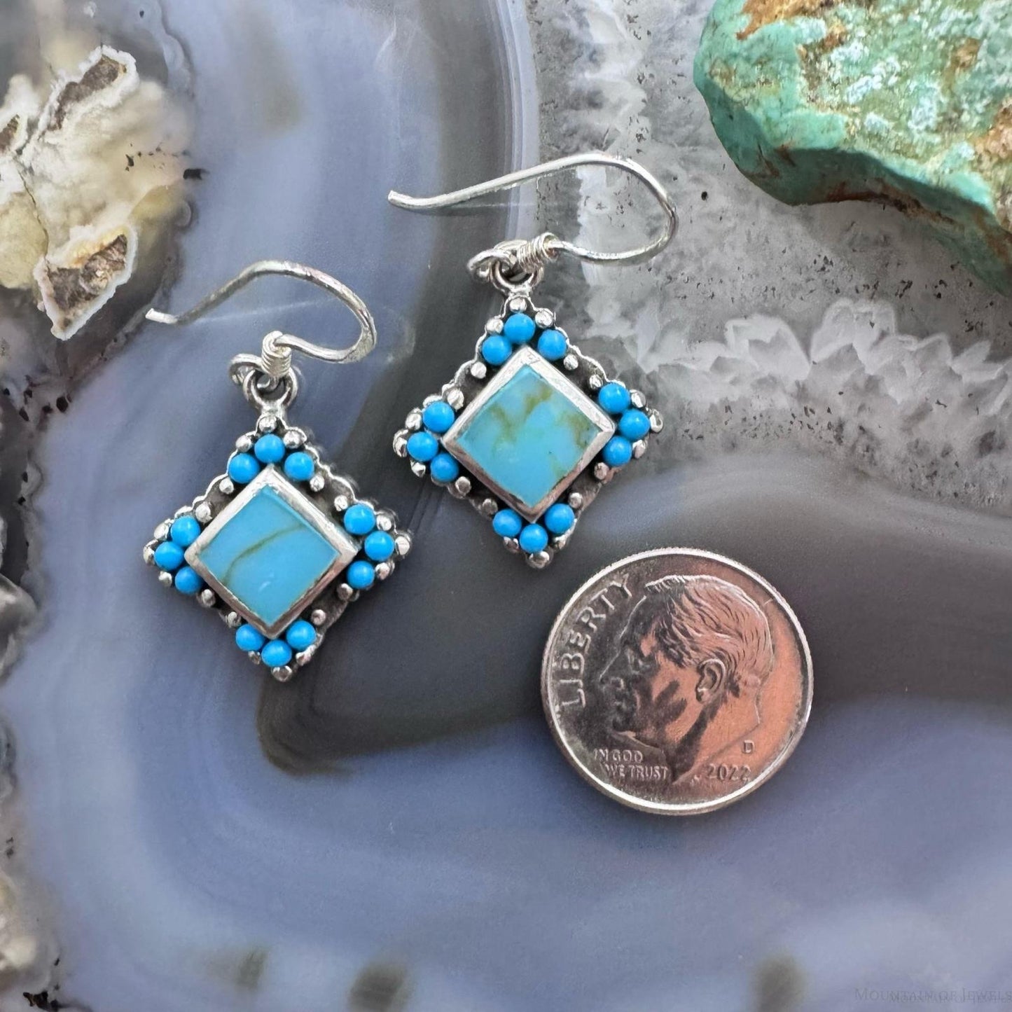 Sterling Silver Southwestern Style Turquoise Tiny Dangle Earrings For Women