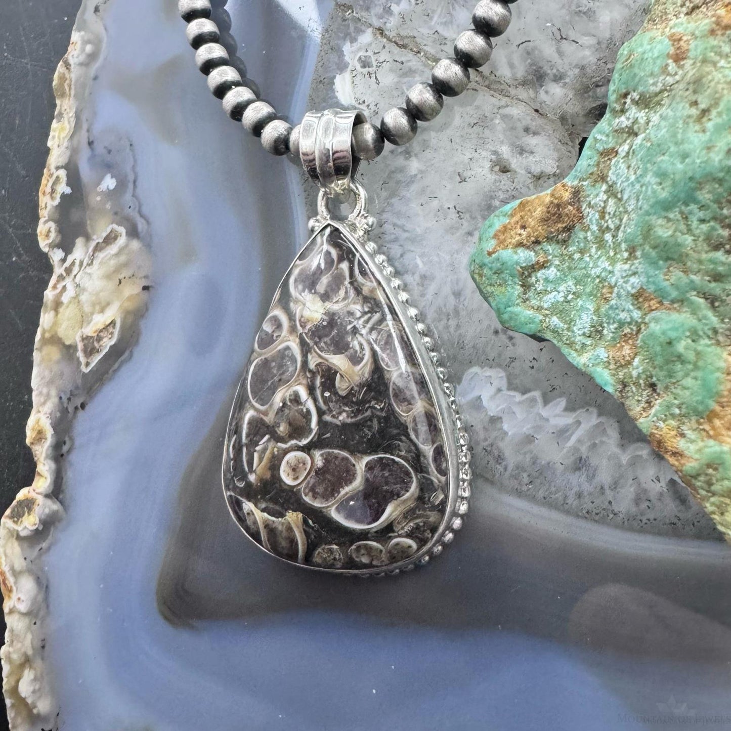 Sterling Silver Southwestern Style Turrietella Fossil Pendant For Women