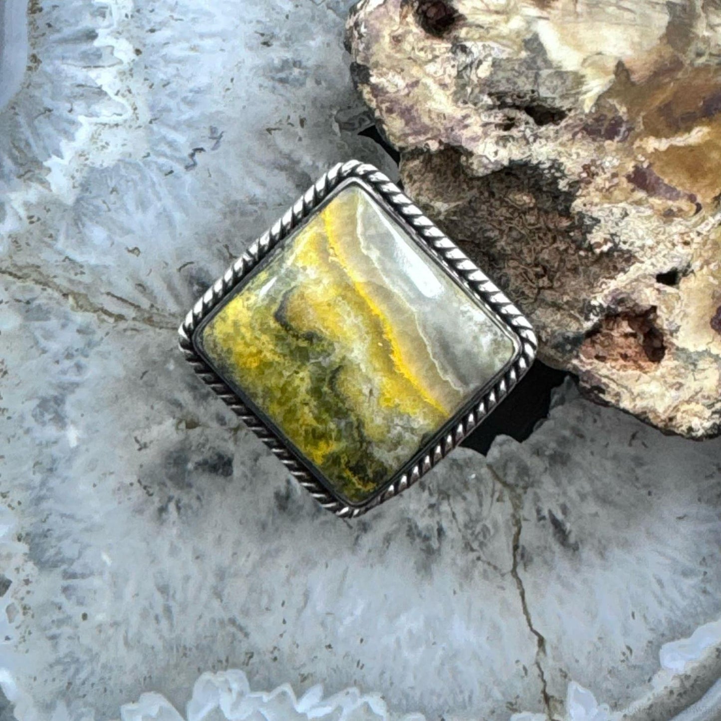 Sterling Silver Southwestern Style Bumblebee Jasper Bar Ring Size 7 For Women