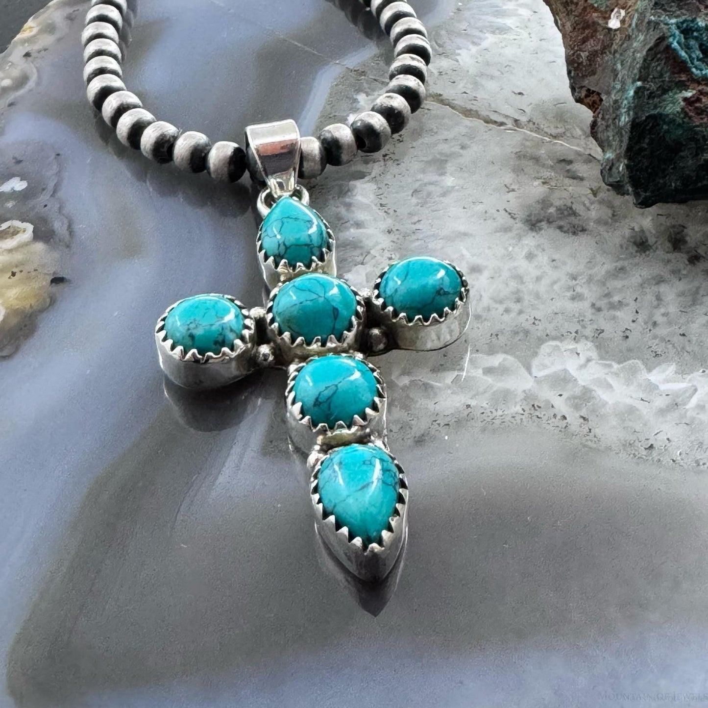 Sterling Silver Southwestern Style Blue Howlite Cross Pendant For Women #1
