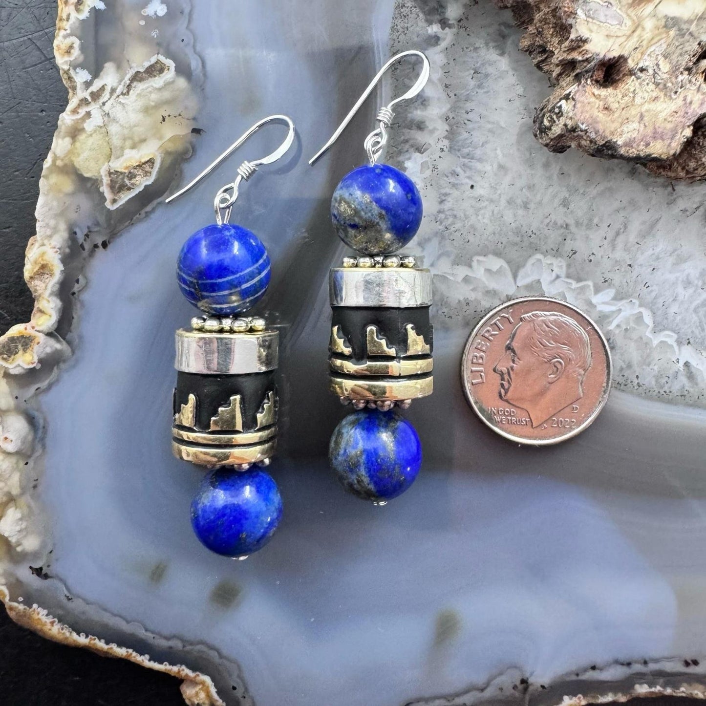 Tommy & Rosita Singer Sterling Silver Lapis Lazuli Bead Dangle Earrings For Women