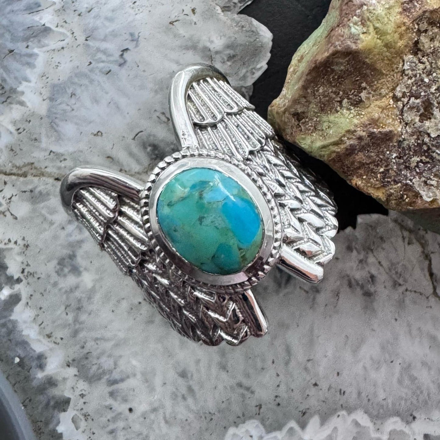 Sterling Silver Southwestern Style Oval Turquoise Decorated Ring For Women