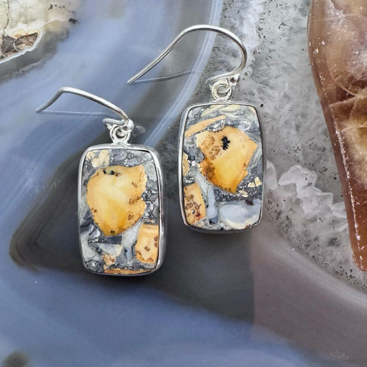 Sterling Silver Southwestern Style Rectangle Maligano Jasper Dangle Earrings For Women1