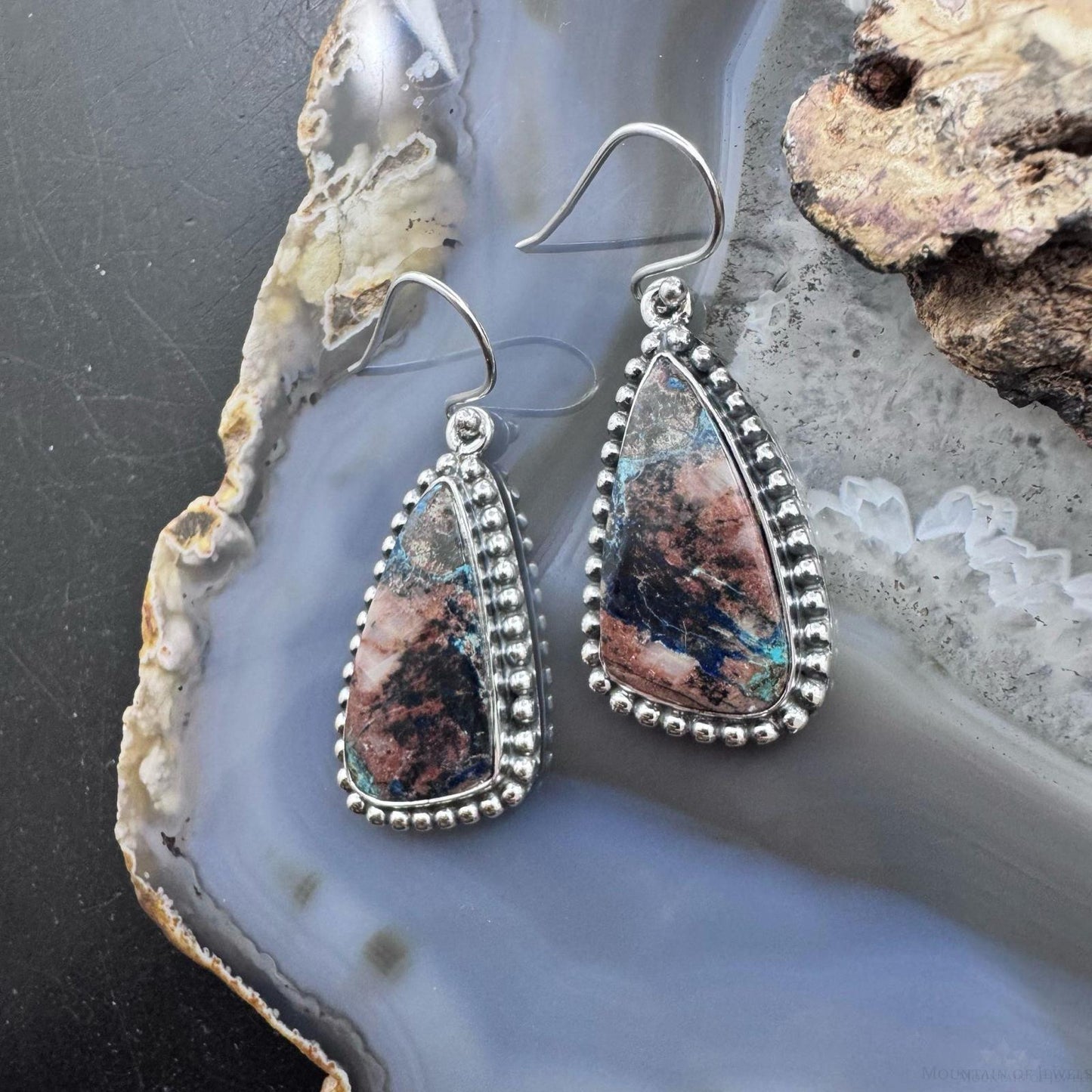 Sterling Silver Southwestern Style Triangle Shattuckite Dangle Earrings For Women