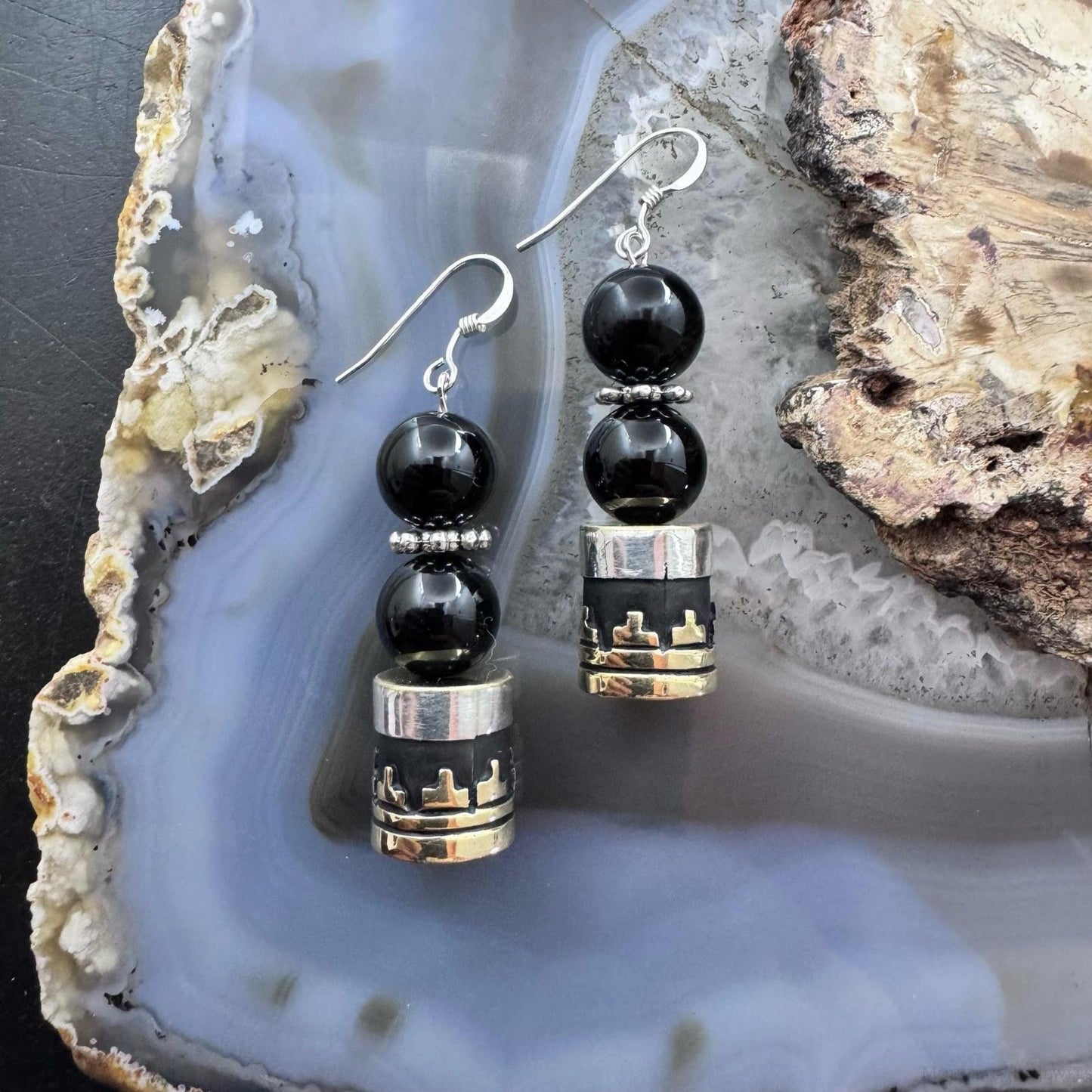 Tommy & Rosita Singer Sterling Silver Onyx Bead Dangle Earrings For Women