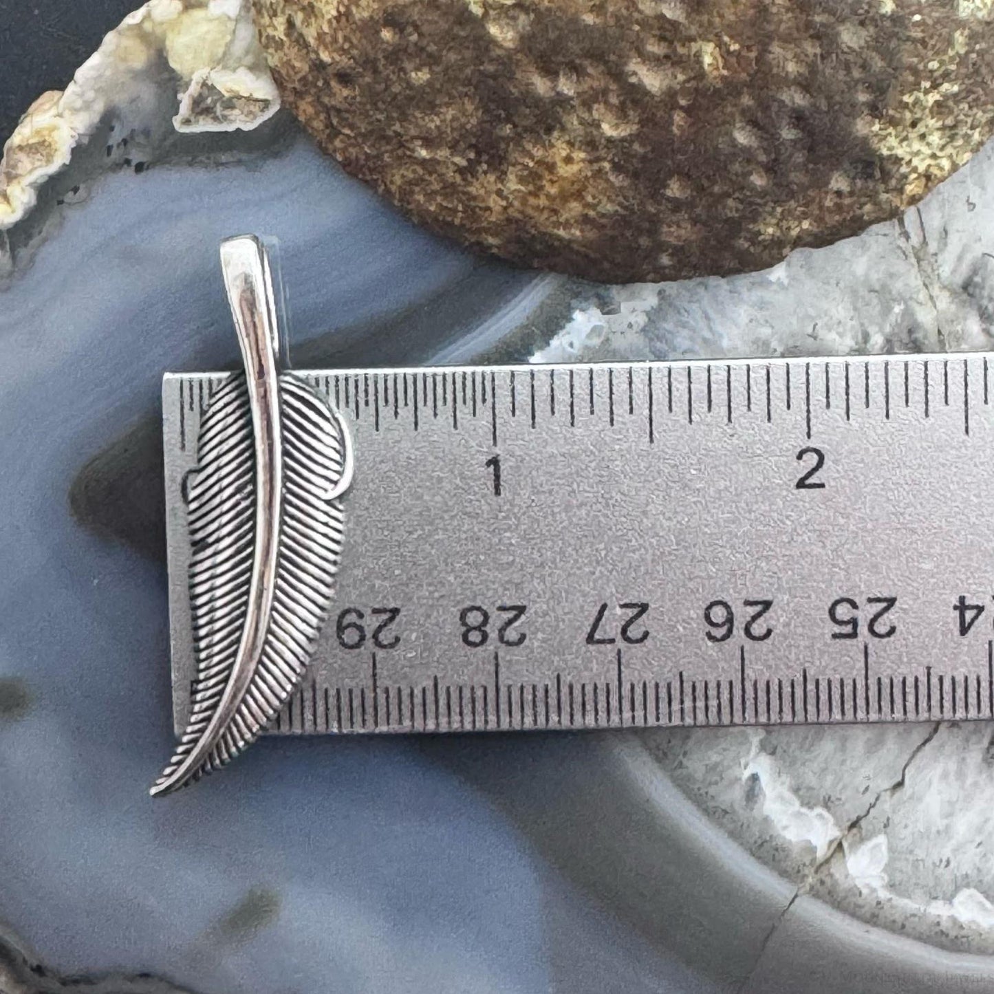 Sterling Silver Southwestern Style Engraved Feather Unisex Pendant