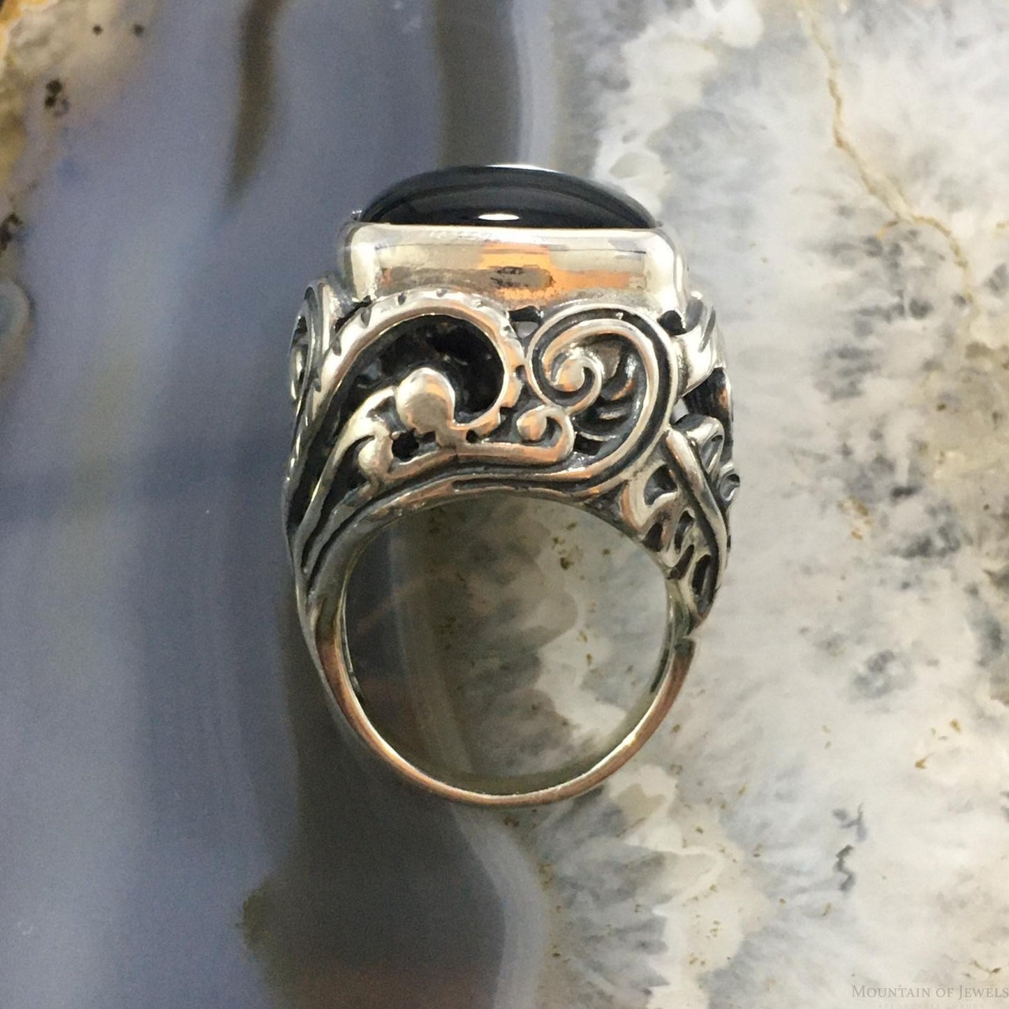 Carolyn Pollack Sterling Silver Rectangle Onyx Decorated Ring For Women
