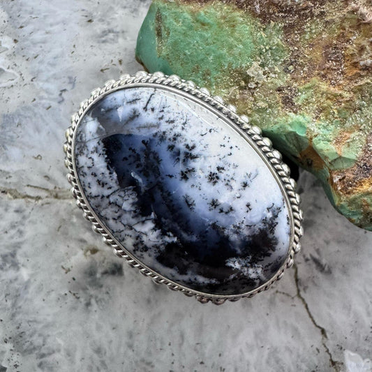 Sterling Silver Southwestern Style Oval Dendrite Decorated Ring Size 7 For Women