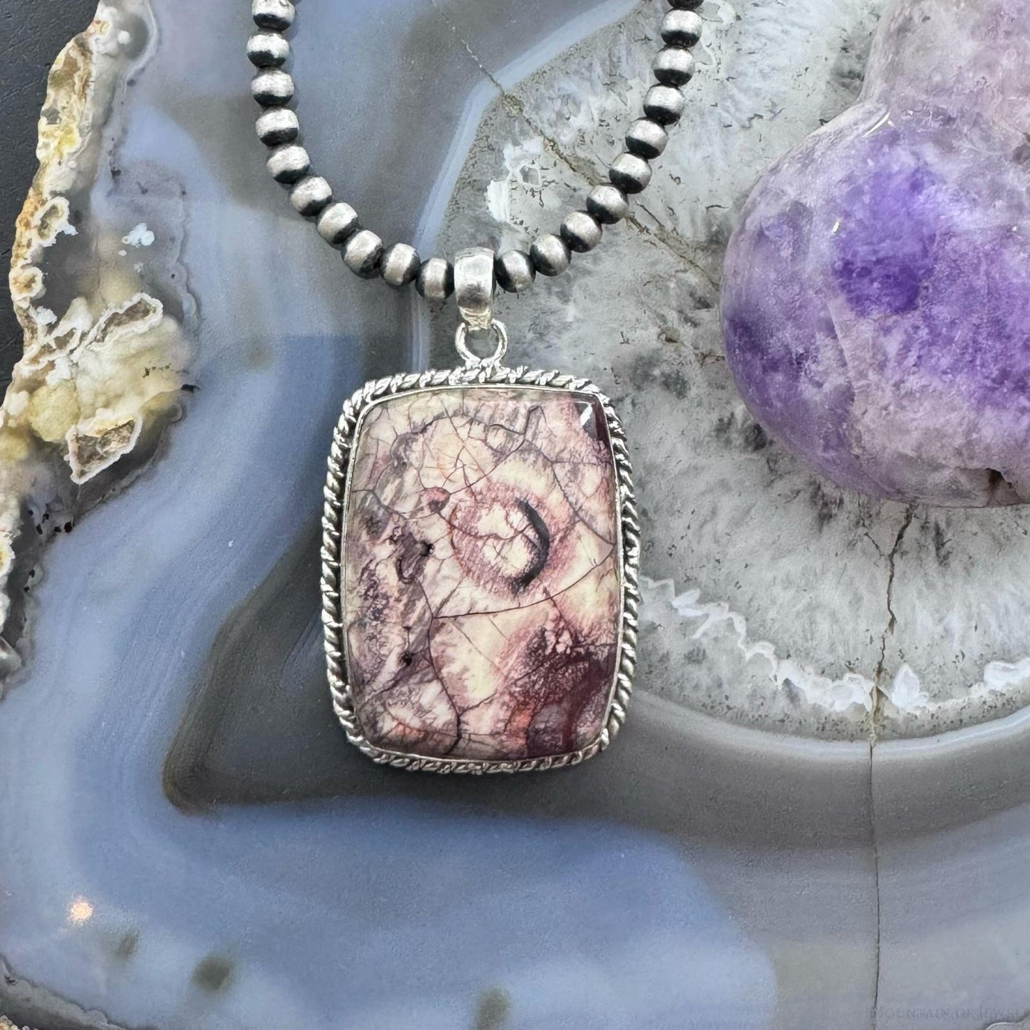Sterling Silver Southwestern Style Large Rectangle Sunflower Jasper Pendant For Women