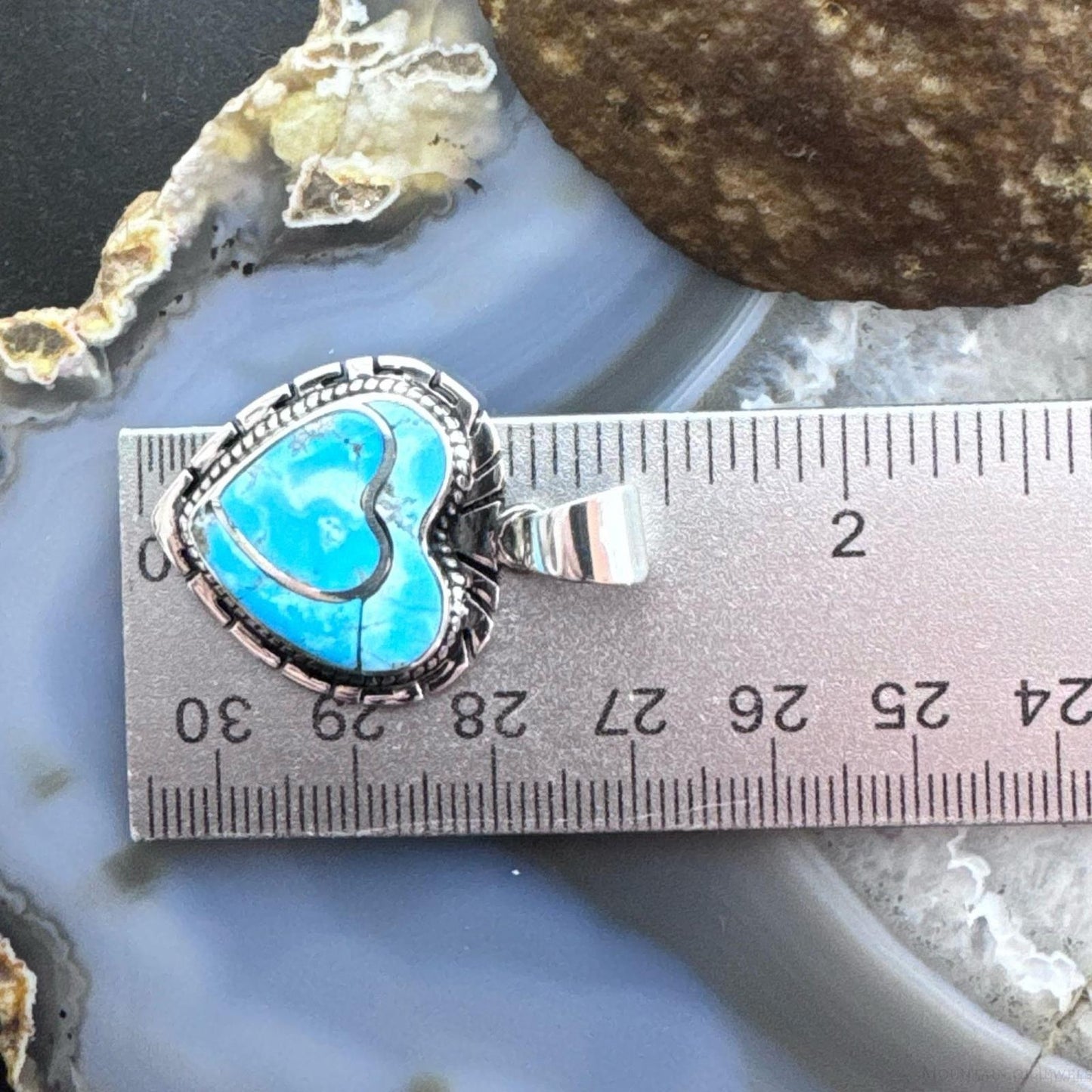 Native American Sterling Silver Blue Ridge Turquoise Decorated Double Heart Pendant For Women #1