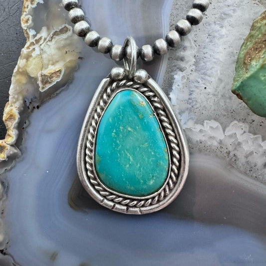 Vintage Silver Native American Teardrop Turquoise Decorated Pendant For Women