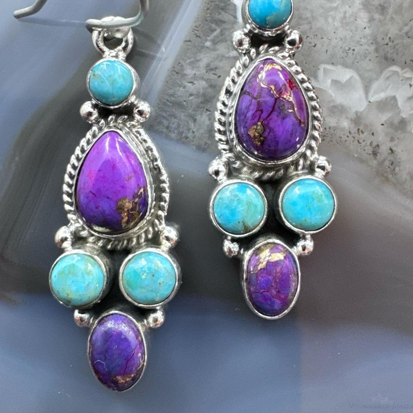 Sterling Silver Southwestern Style Multistone Cluster Dangle Earrings For Women #10