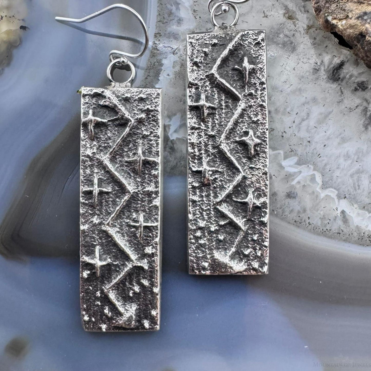 Cheyenne Custer Sterling Silver Tufa Cast Rectangle Dangle Earrings For Women