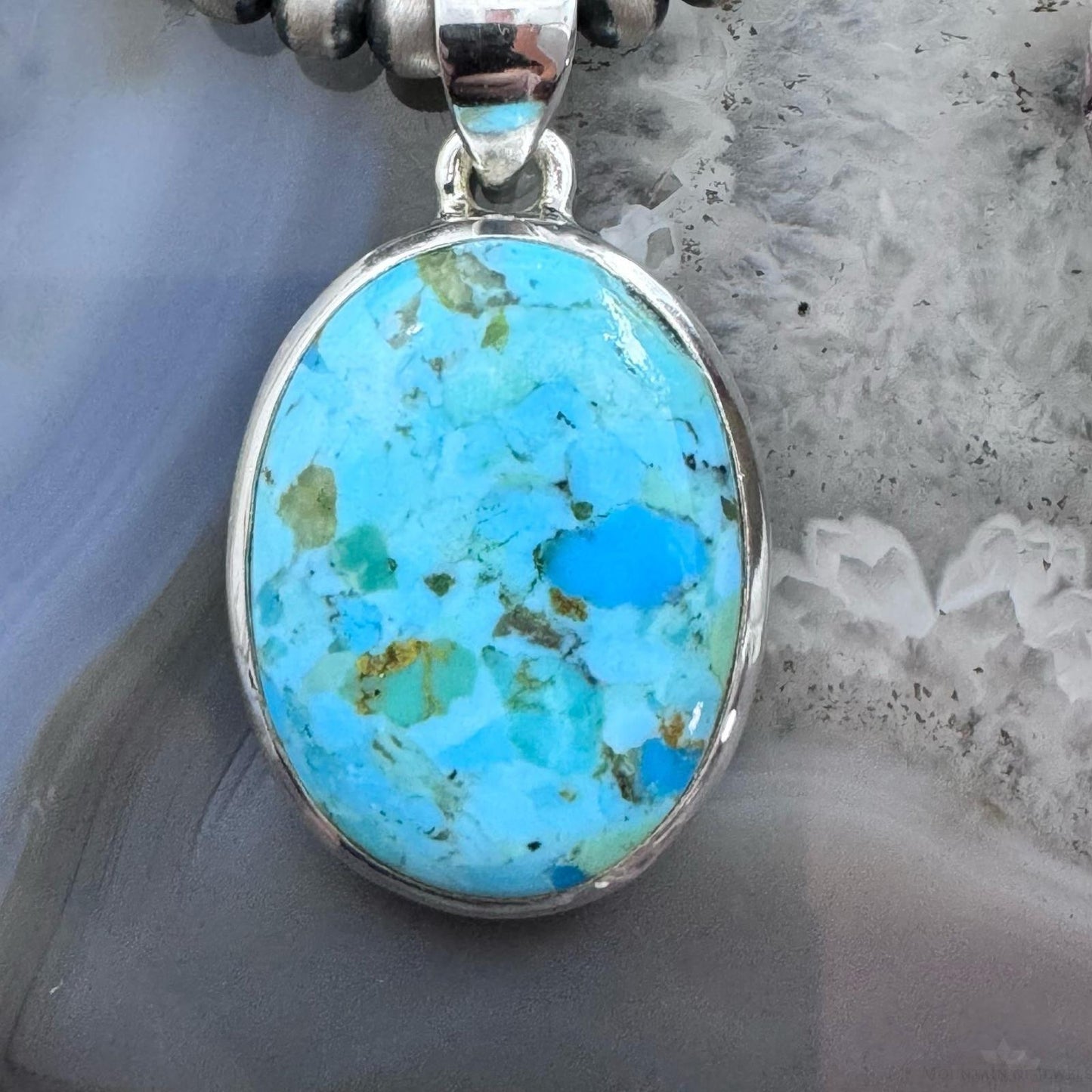 Sterling Silver Southwestern Style Large Oval Apatite Pendant For Women
