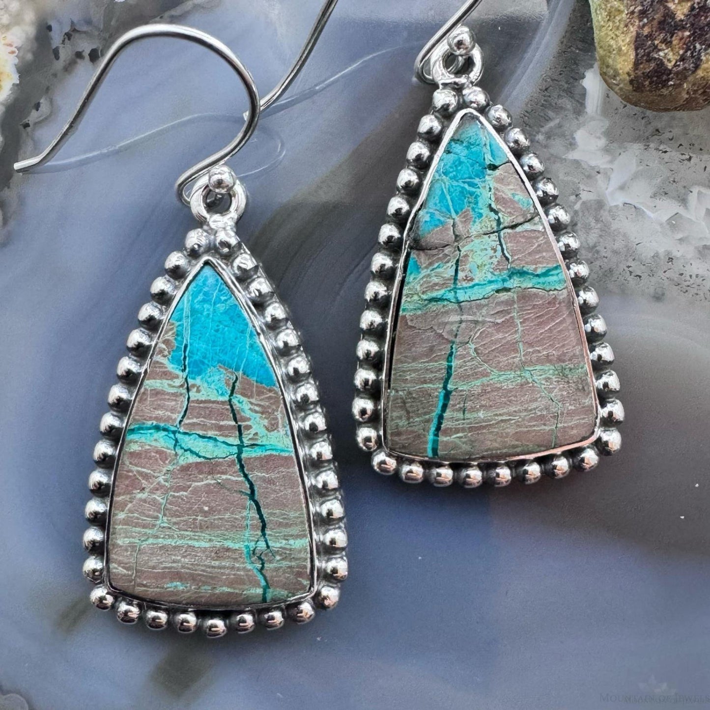 Sterling Silver Southwestern Style Triangle Shattuckite Dangle Earrings For Women #2