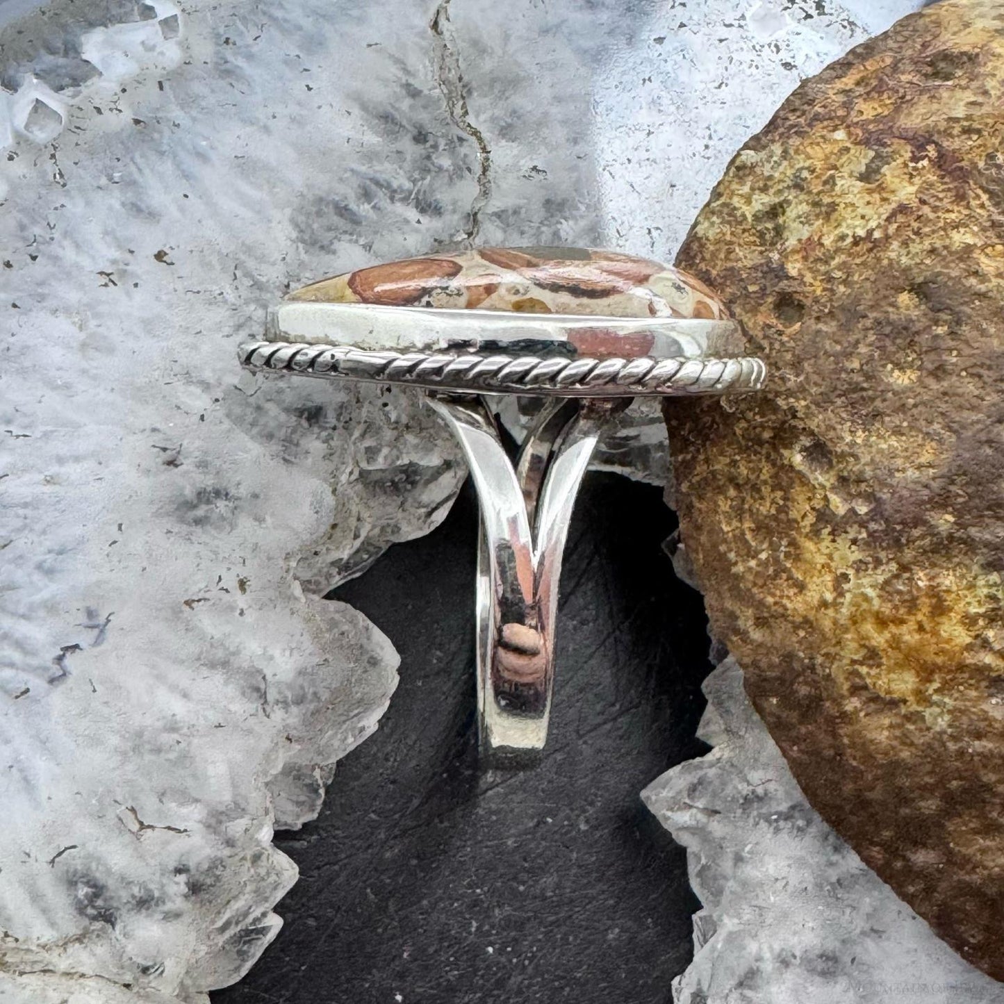 Sterling Silver Southwestern Style Teardrop Mookaite Coral Ring Size 9 For Women