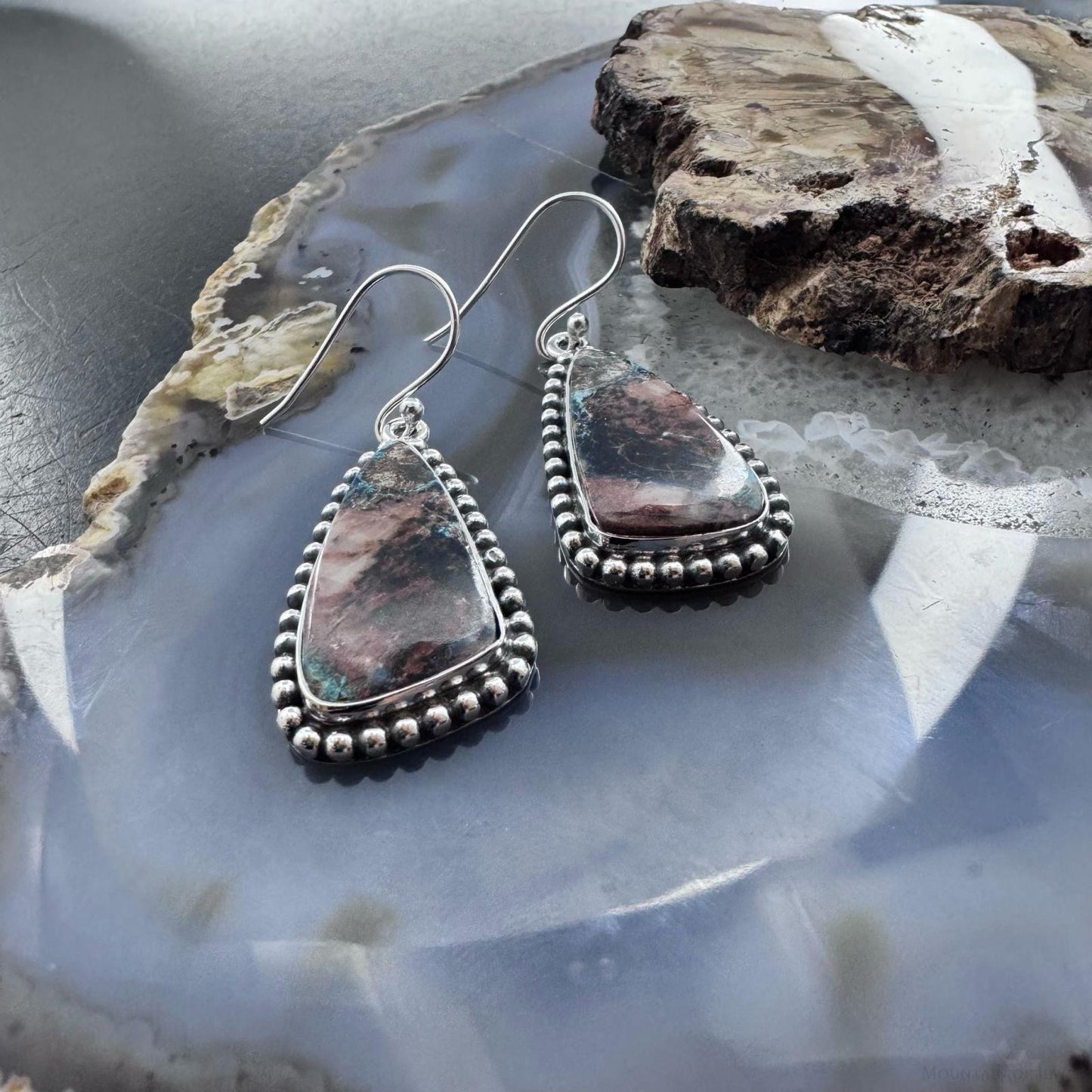 Sterling Silver Southwestern Style Triangle Shattuckite Dangle Earrings For Women