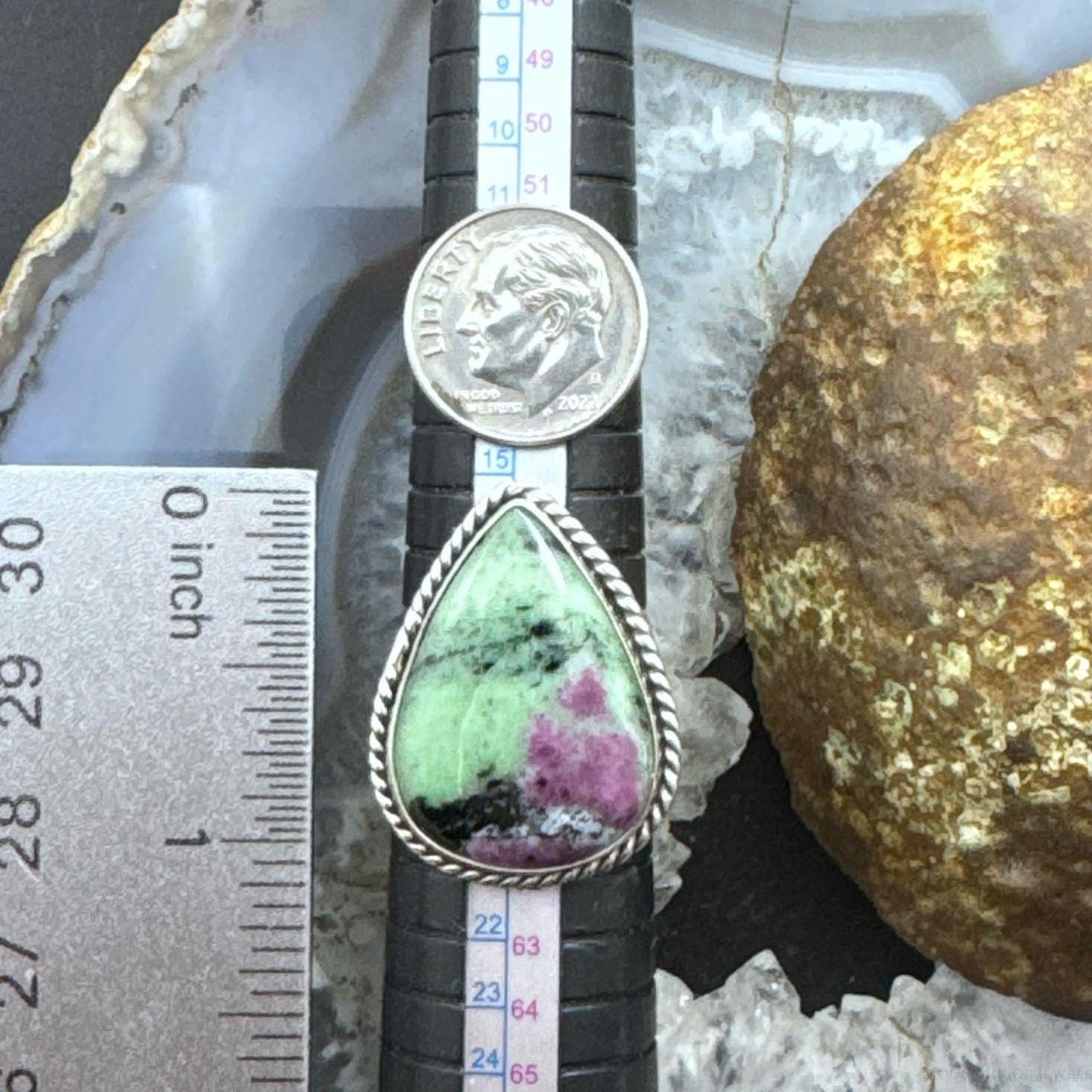 Sterling Silver Southwestern Style Teardrop Ruby Zoisite Ring Size 9 For Women