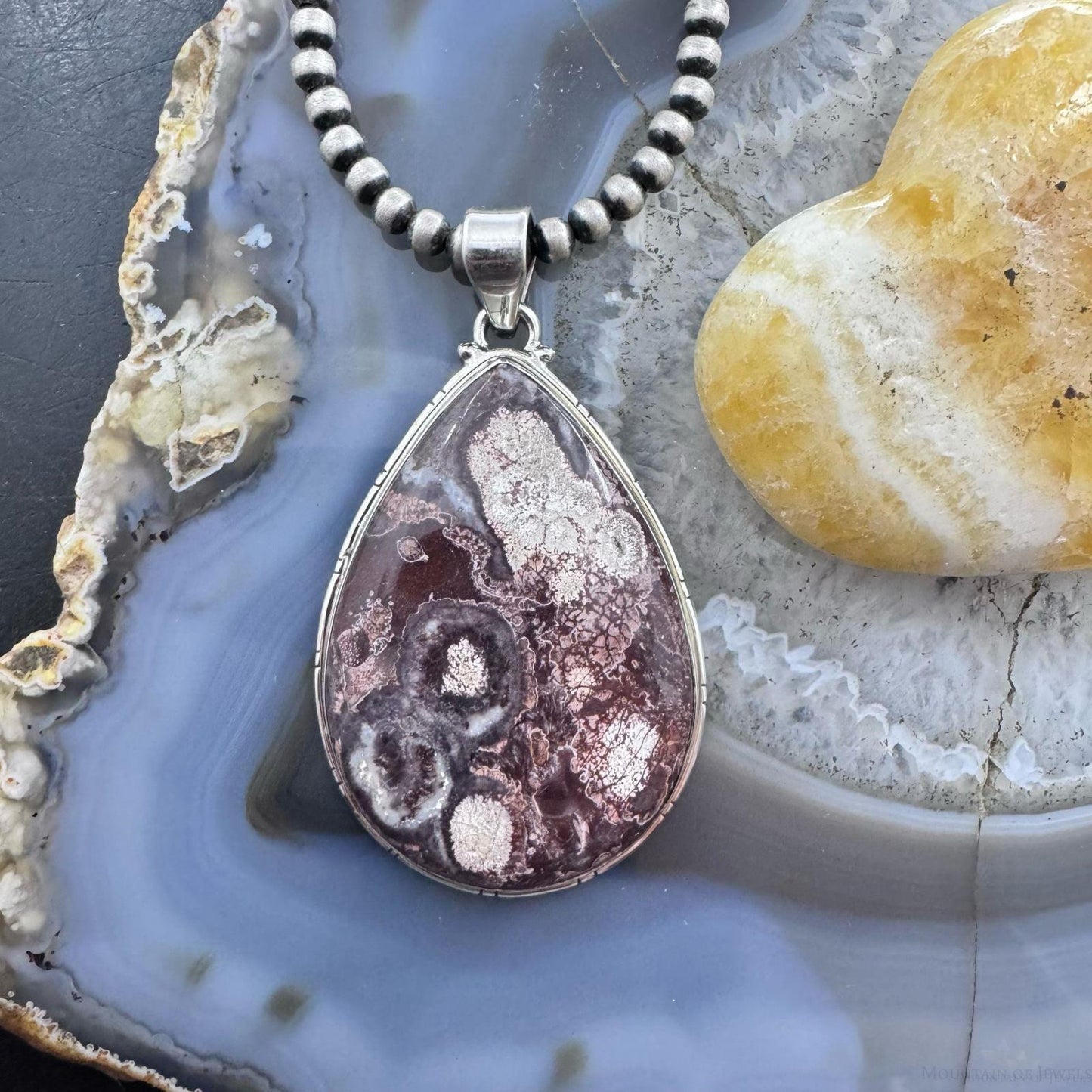 Sterling Silver Southwestern Style Large Teardrop Sunflower Jasper Unisex Pendant