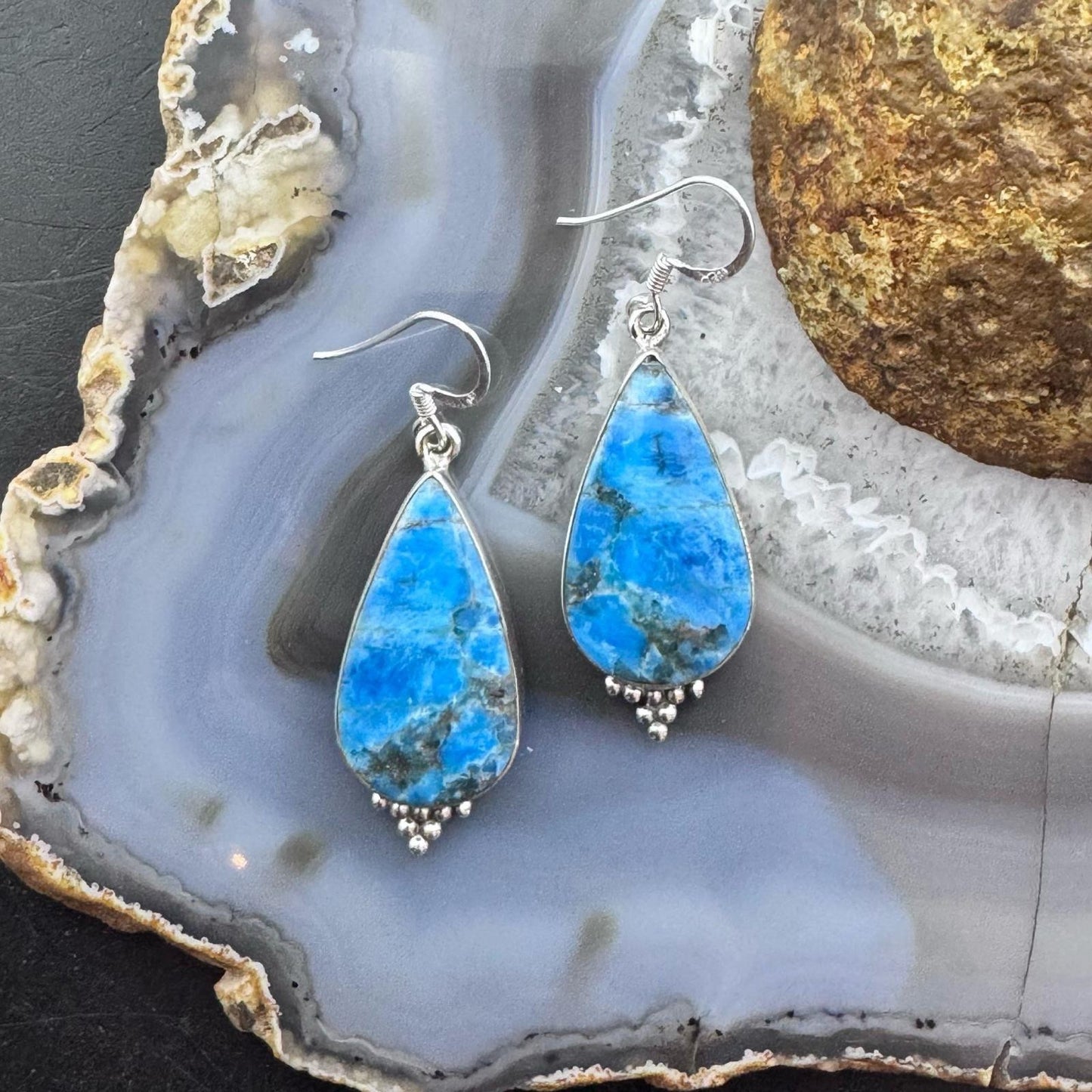 Sterling Silver Southwestern Style Teardrop Apatite Dangle Earrings For Women