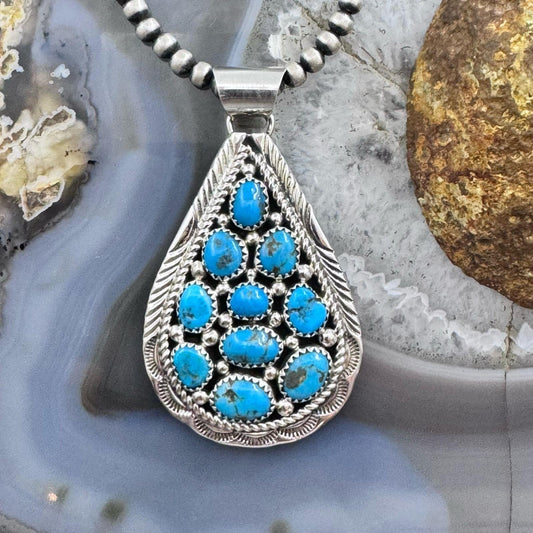 Marlene Jones Native American Sterling Silver Turquoise Teardrop Pendant For Women