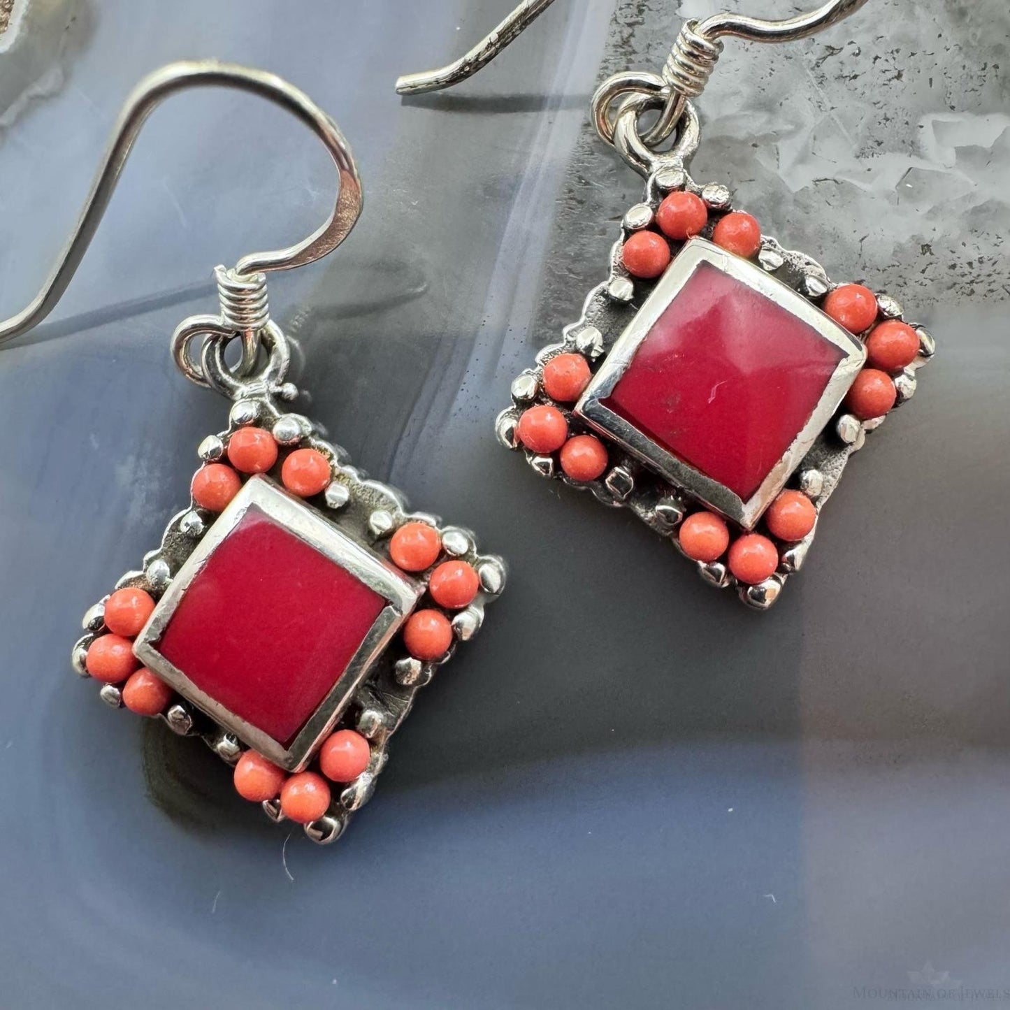 Sterling Silver Southwestern Style Red Gemstone Tiny Dangle Earrings For Women