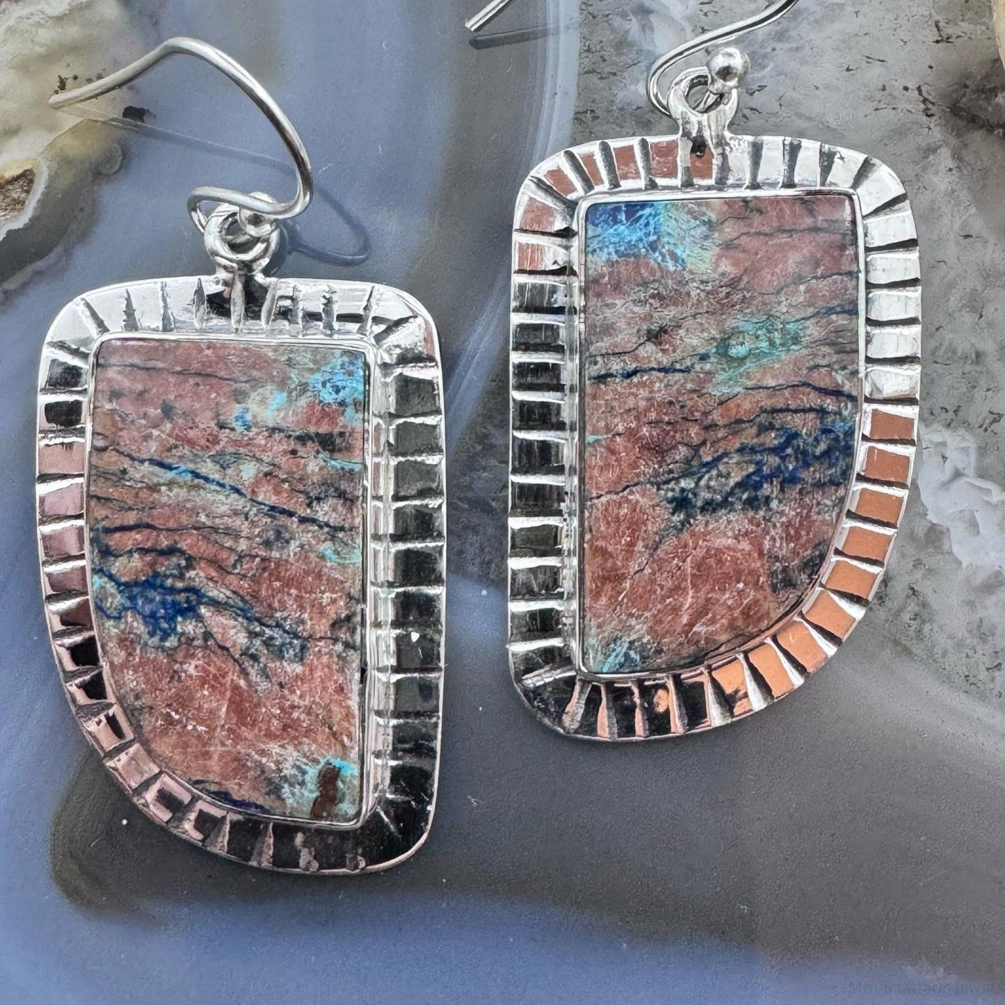 Sterling Silver Southwestern Style Shattuckite Decorated Dangle Earrings For Women