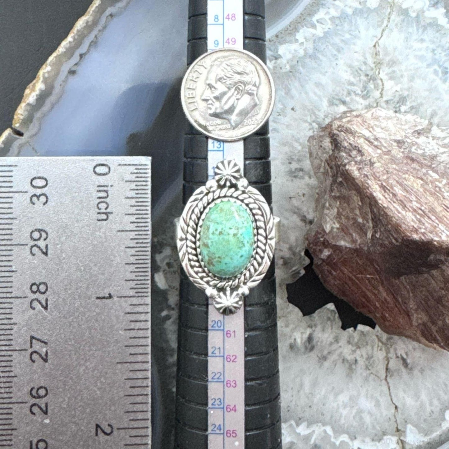 Sterling Silver Southwestern Style Oval Turquoise Decorated Adjustable Ring For Women