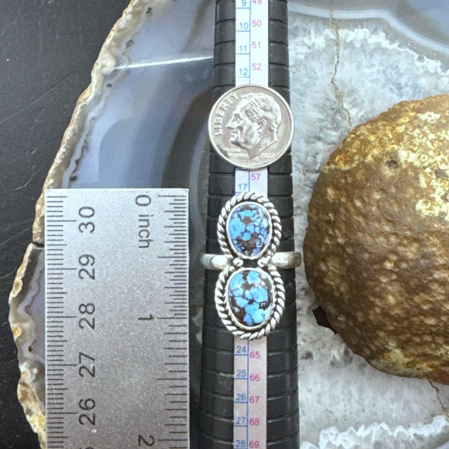 Sterling Silver Southwestern Style Oval Golden Hill Turquoise Ring Size 9.5 For Women