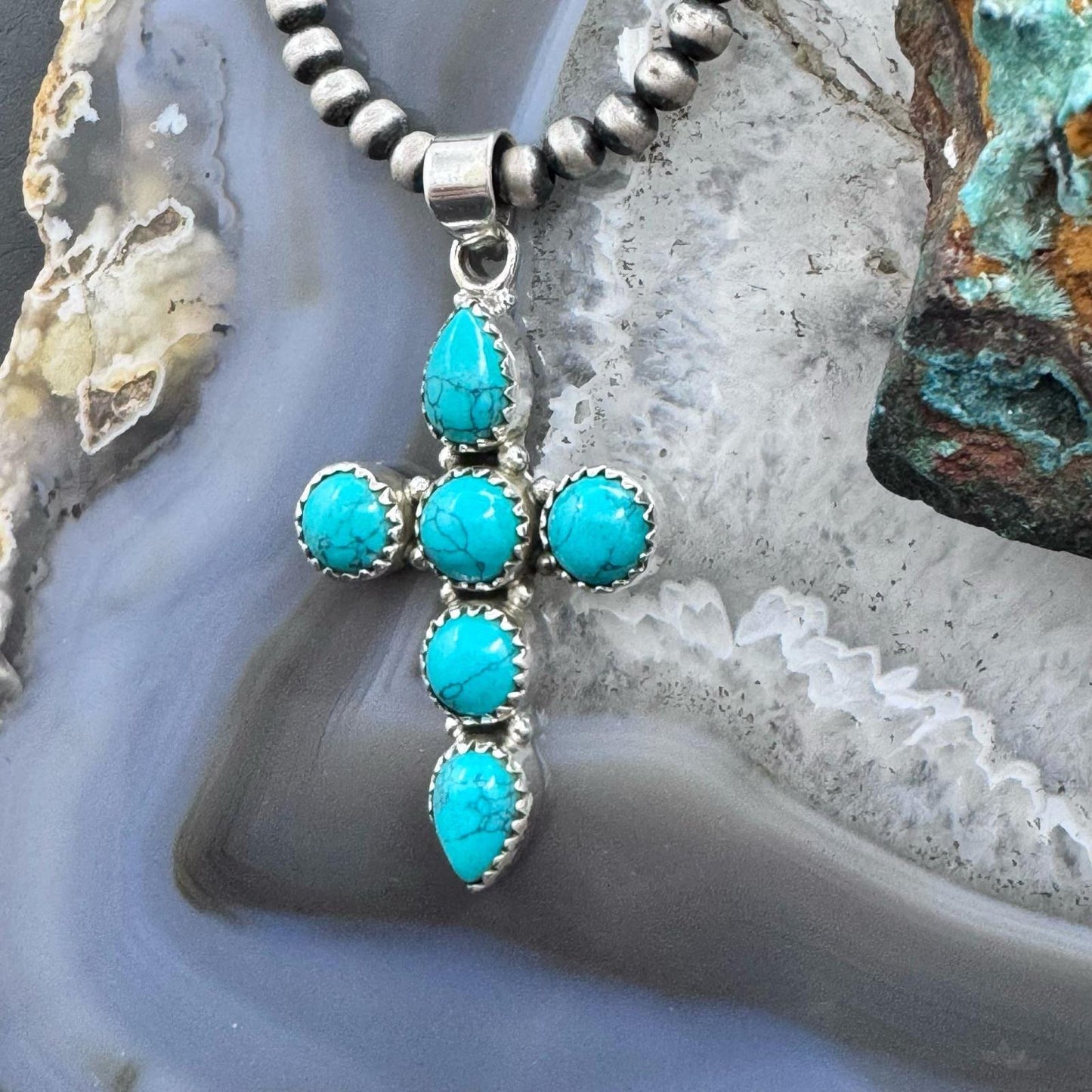 Sterling Silver Southwestern Style Blue Howlite Cross Pendant For Women #1