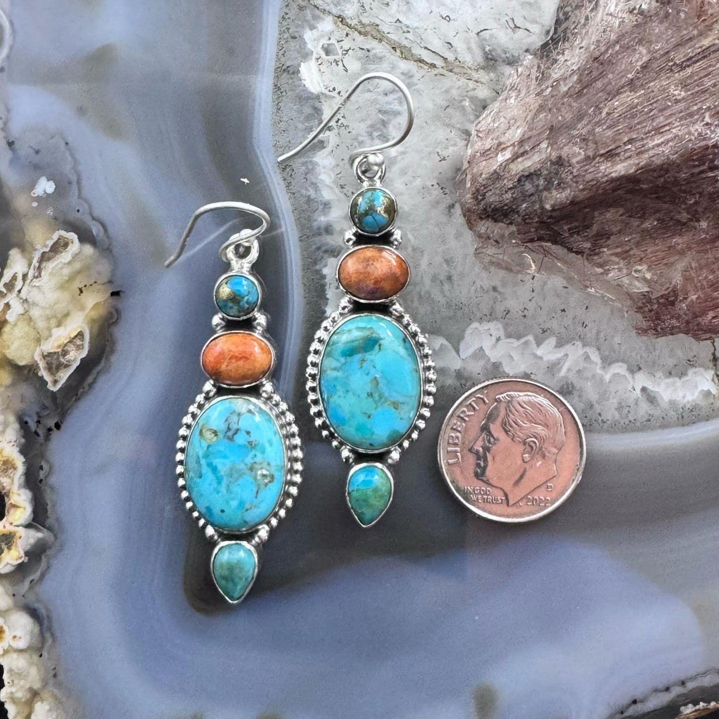 Sterling Southwestern Style Multistone Cluster Dangle Earrings For Women #6