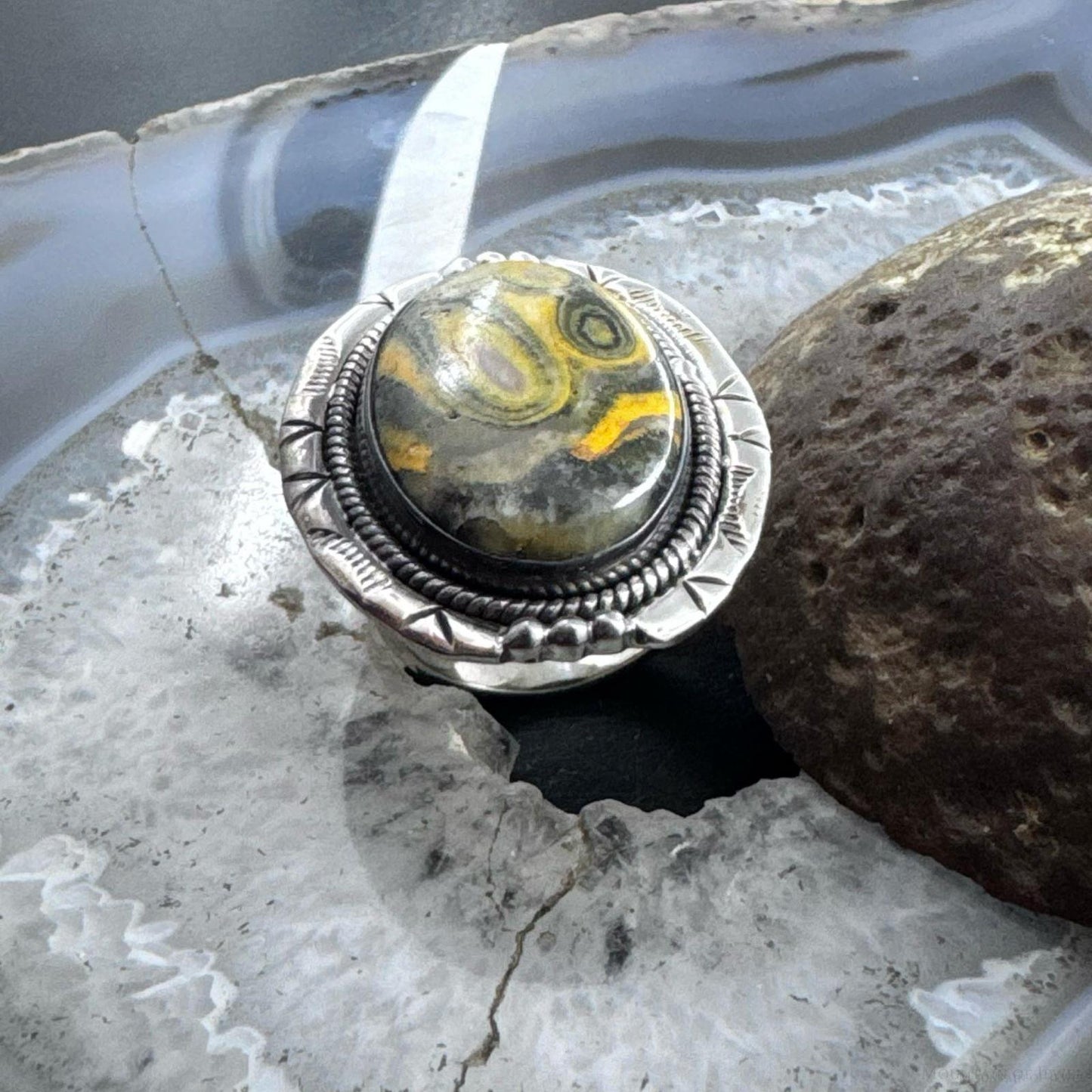 Sterling Silver Southwestern Style Oval Bumblebee Jasper Ring Size 9 For Women