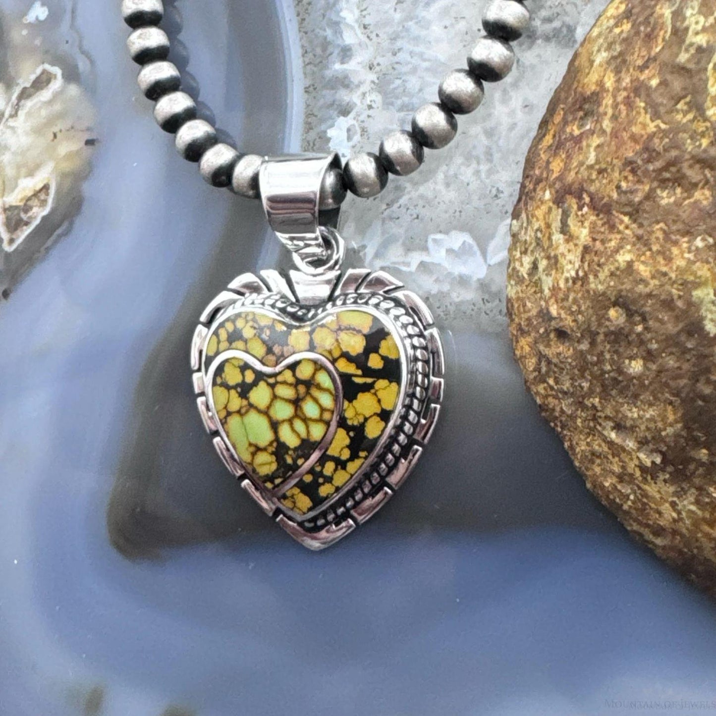 Native American Sterling Silver Chinese Turquoise Double Heart Pendant For Women