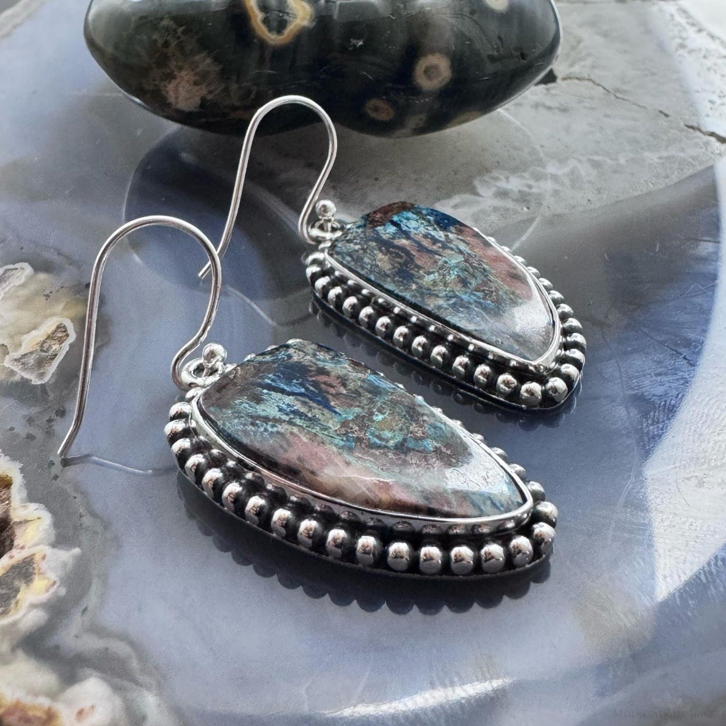 Sterling Silver Southwestern Style Triangle Shattuckite Dangle Earrings For Women #1