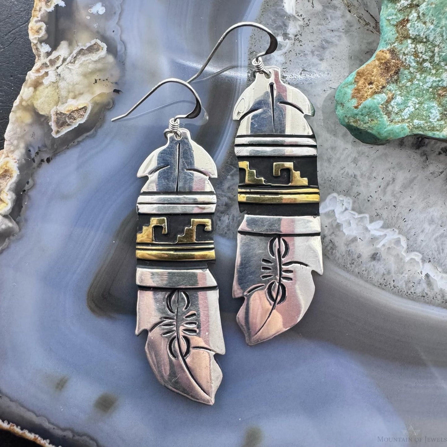 Tommy & Rosita Singer Sterling Silver & Gold Filled Feather Dangle Earrings For Women