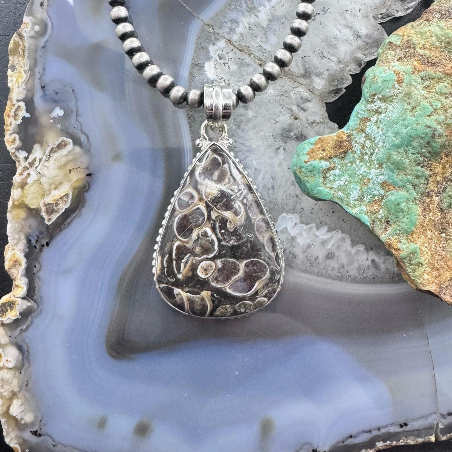 Sterling Silver Southwestern Style Turrietella Fossil Pendant For Women