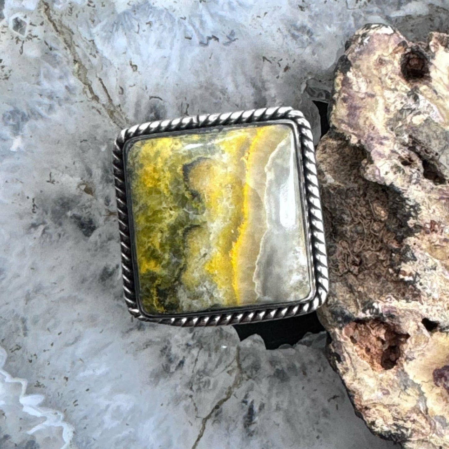 Sterling Silver Southwestern Style Bumblebee Jasper Bar Ring Size 7 For Women