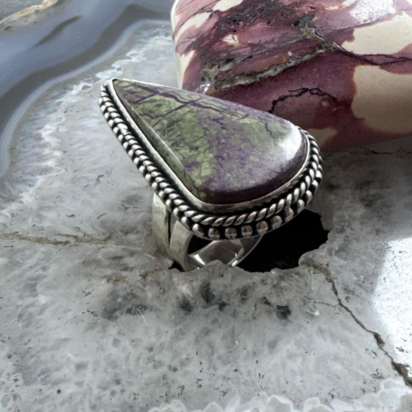Sterling Silver Southwestern Style Teardrop Purpurite Ring Size 8 For Women