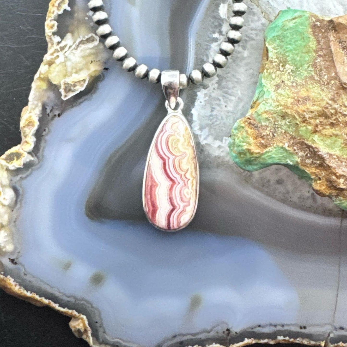 Sterling Silver Southwestern Style Teardrop Rhodochrosite Pendant For Women #1