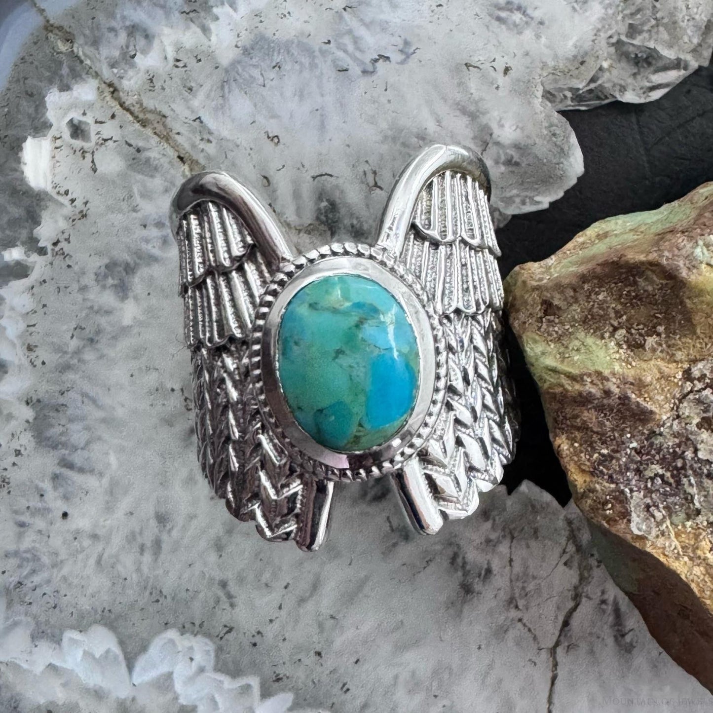 Sterling Silver Southwestern Style Oval Turquoise Decorated Ring For Women