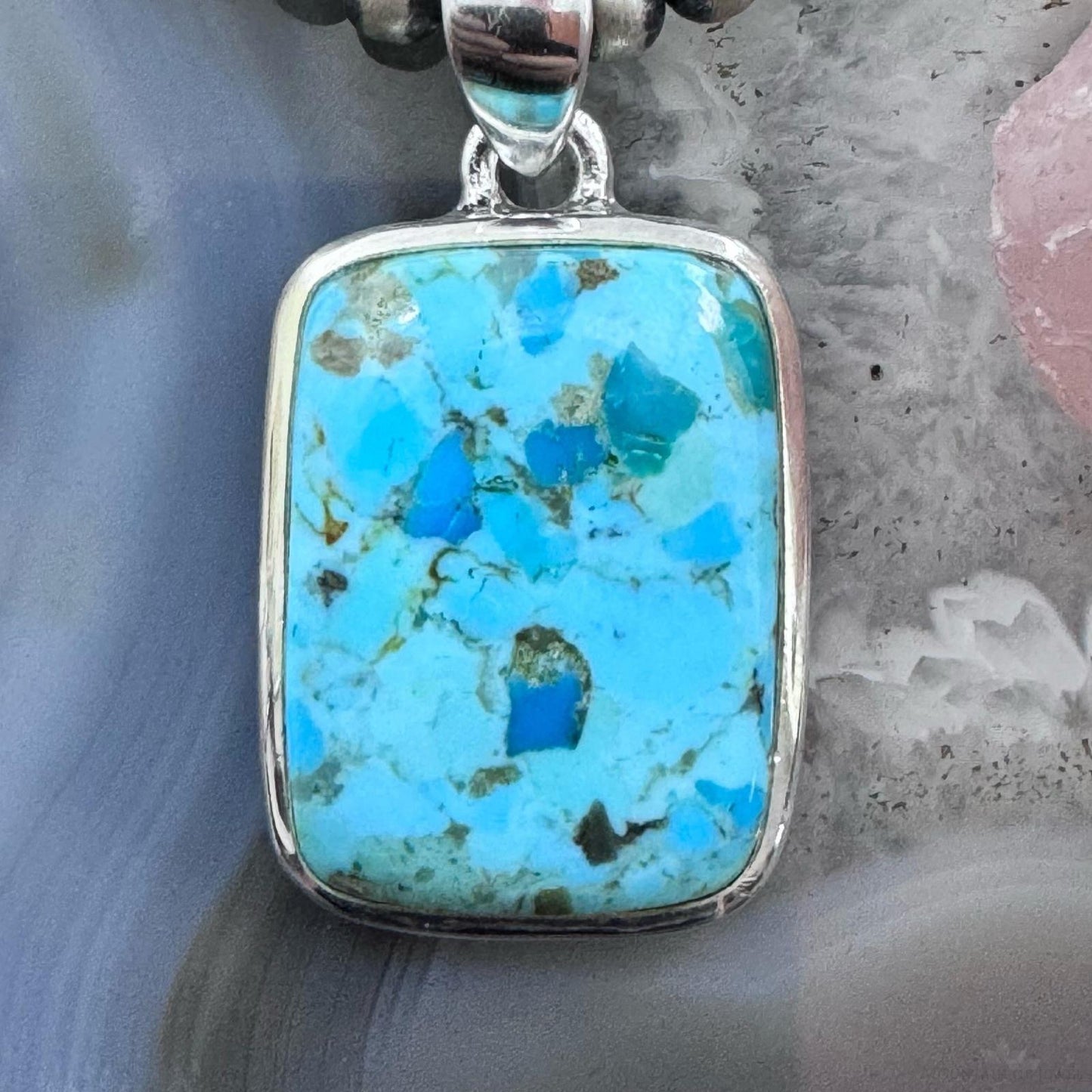 Sterling Silver Southwestern Style Rectangle Apatite Pendant For Women