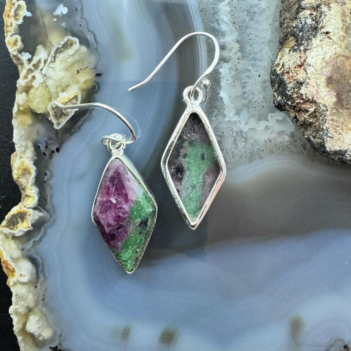Sterling Silver Southwestern Style Kite Rubysozite Dangle Earrings For Women