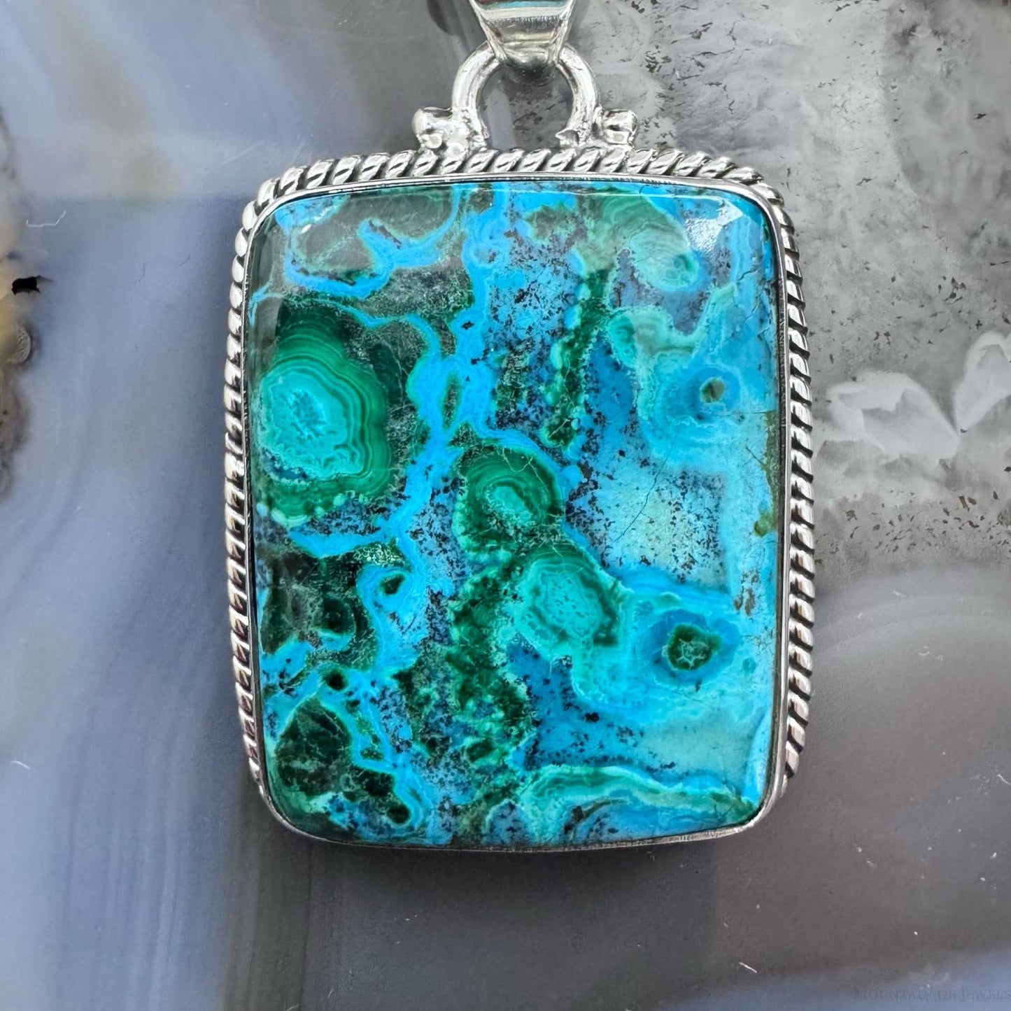 Sterling Silver Southwestern Style Rectangle Azurite Malachite Unisex Pendant