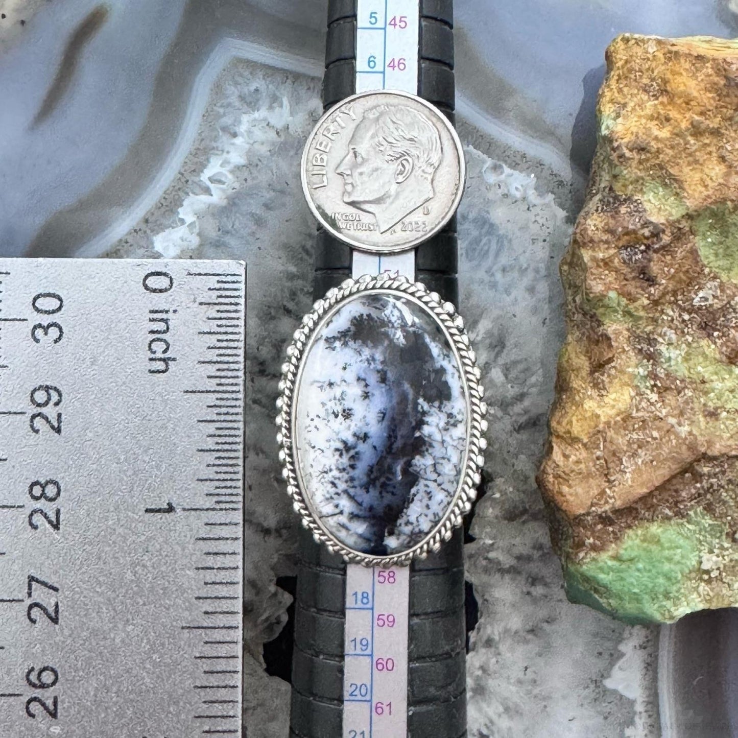 Sterling Silver Southwestern Style Oval Dendrite Decorated Ring Size 7 For Women