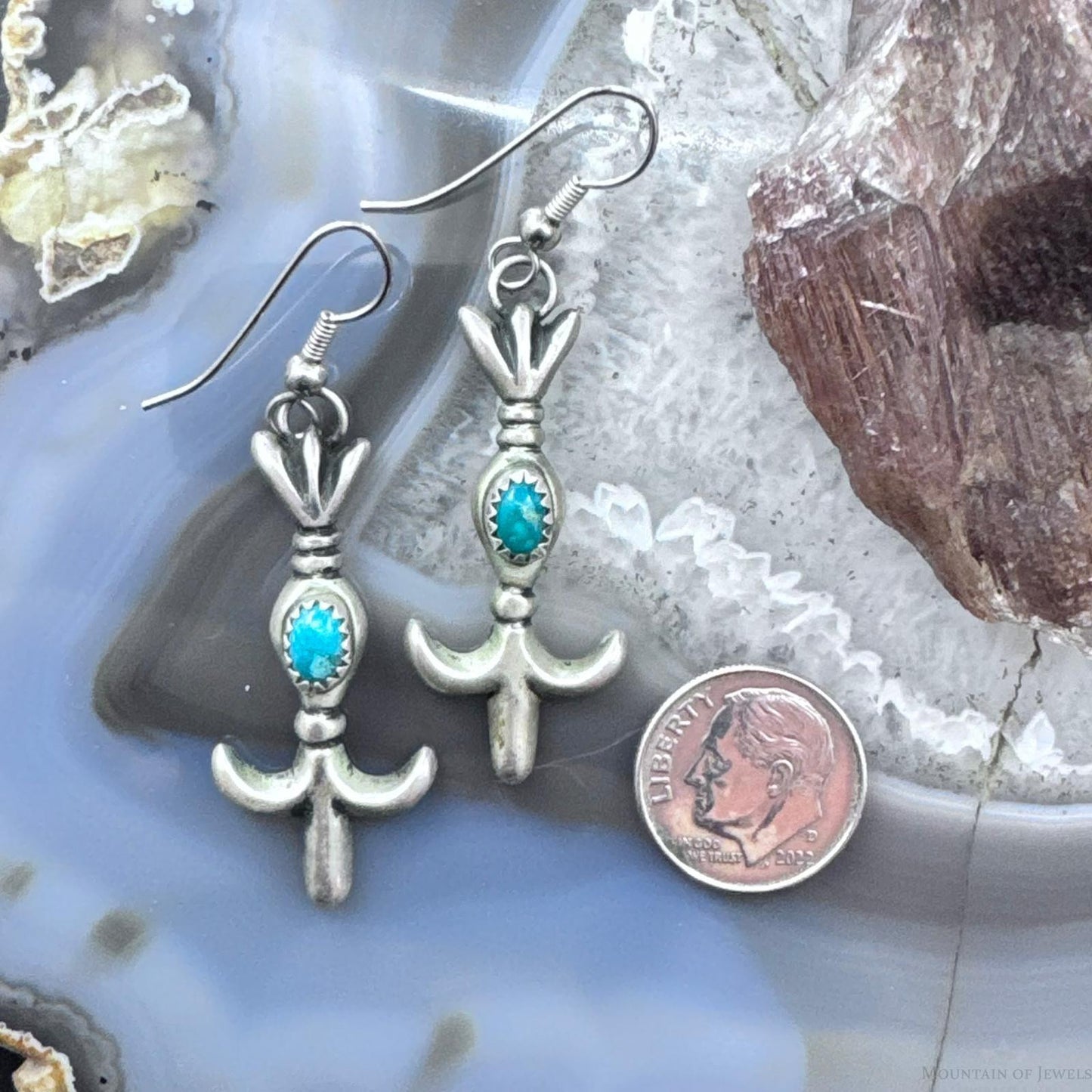 Arthur J. Williams Native American Sterling Silver Turquoise Dangle Earrings For Women